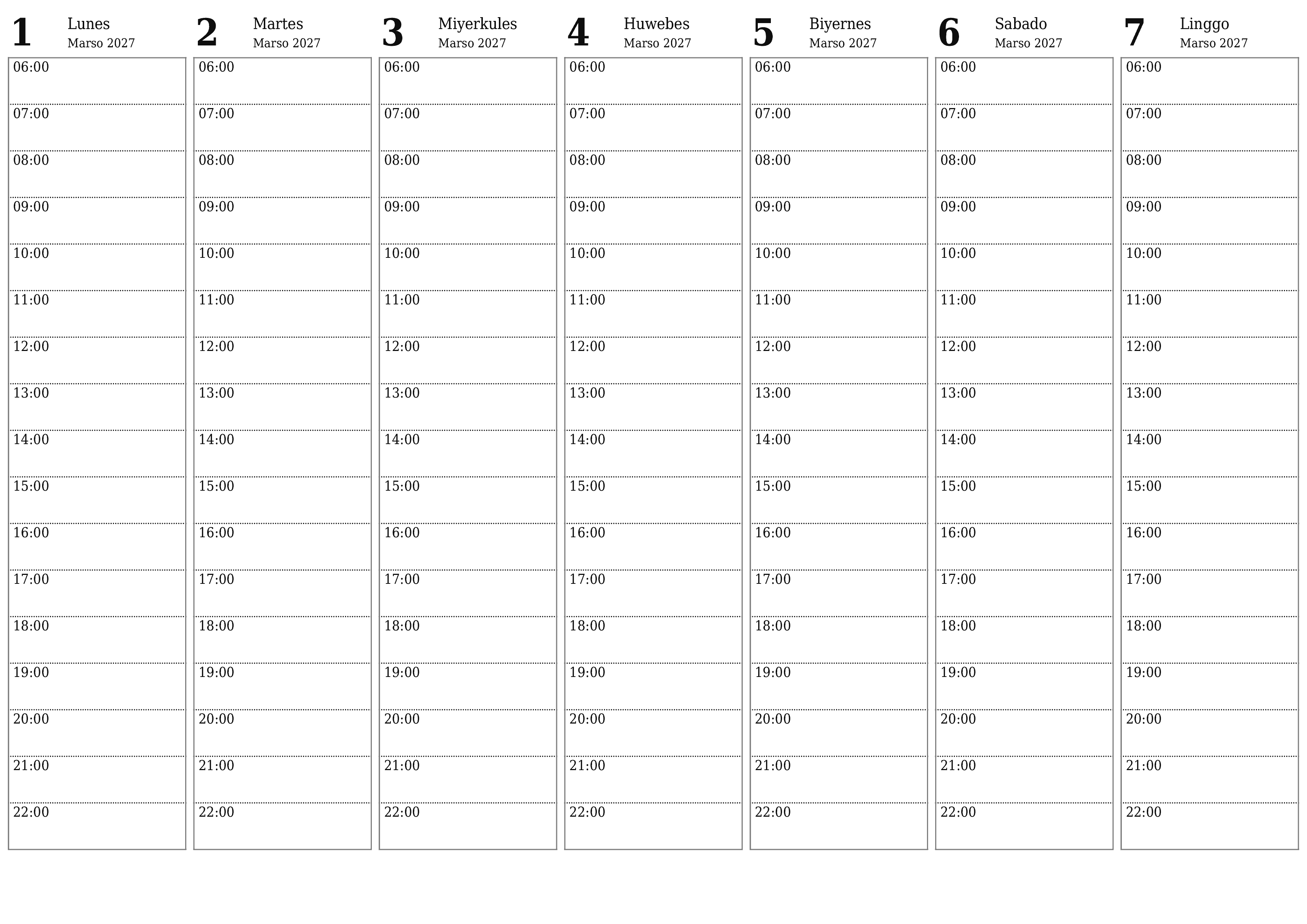 Walang laman lingguhang tagaplano para sa mga linggo Marso 2027 na may mga tala, i-save at i-print sa PDF PNG Filipino