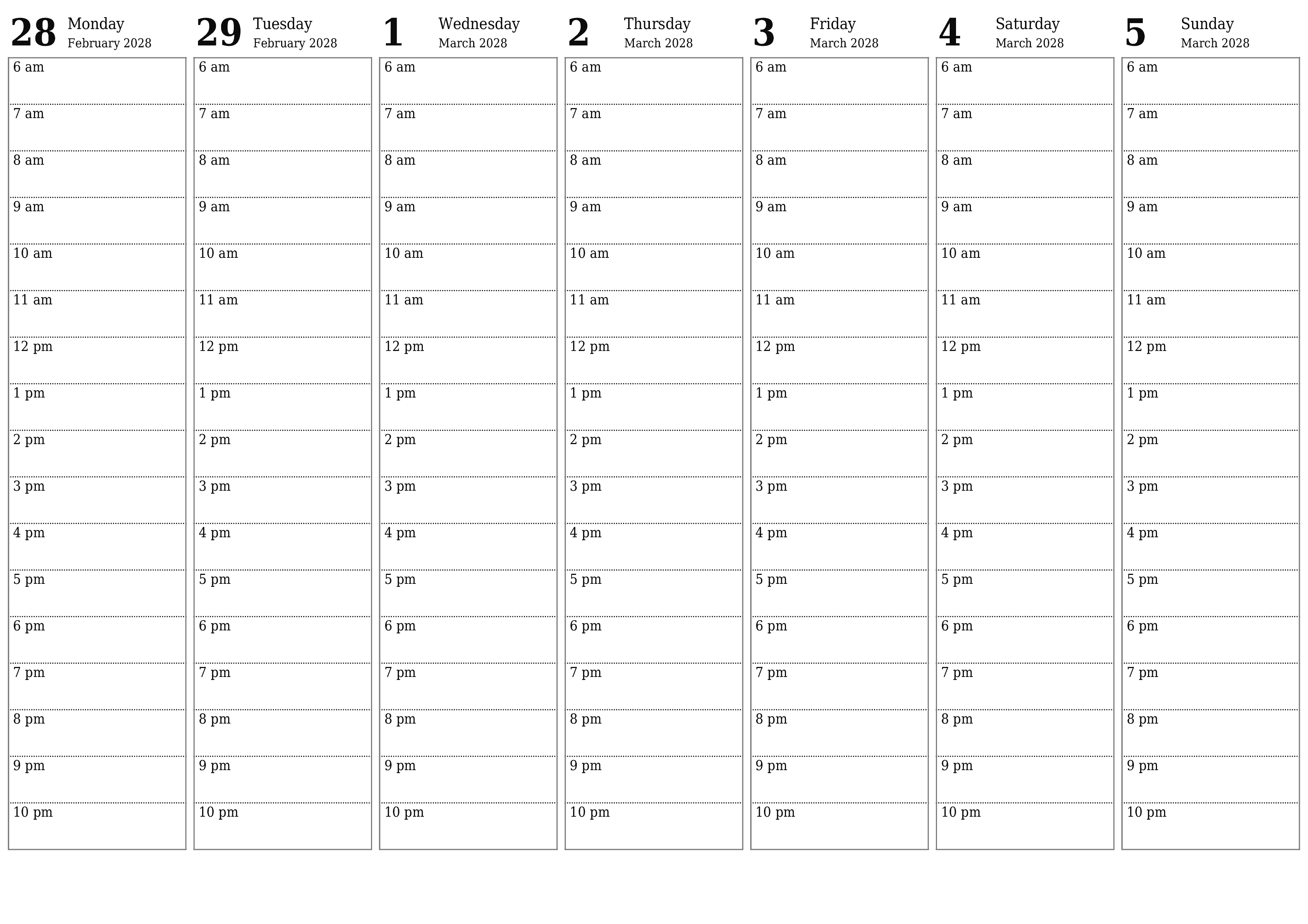 Blank calendar March 2028