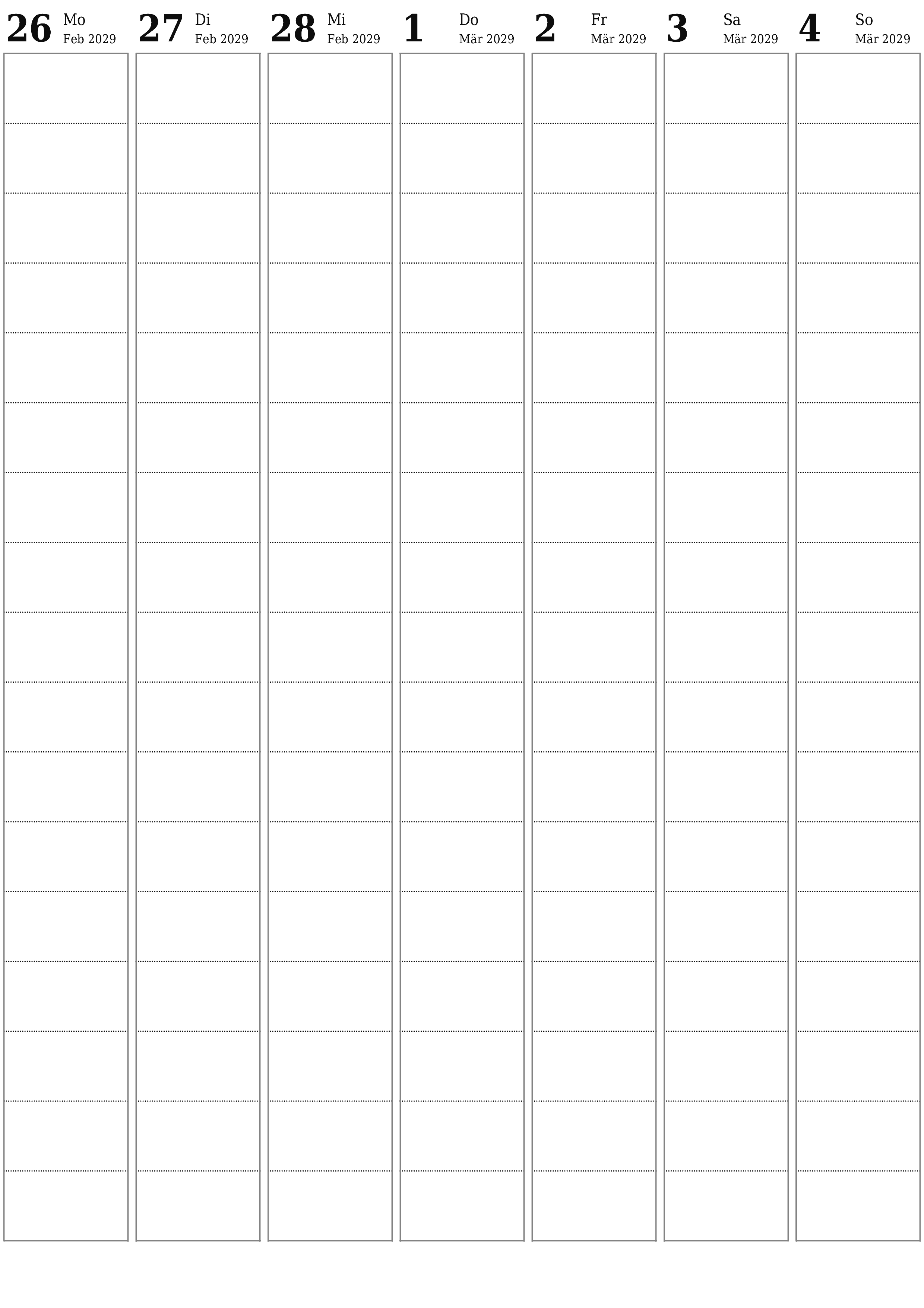  zum Ausdrucken Wandkalender vorlage kostenloser vertikal Wöchentlich Planer Kalender März (Mär) 2029
