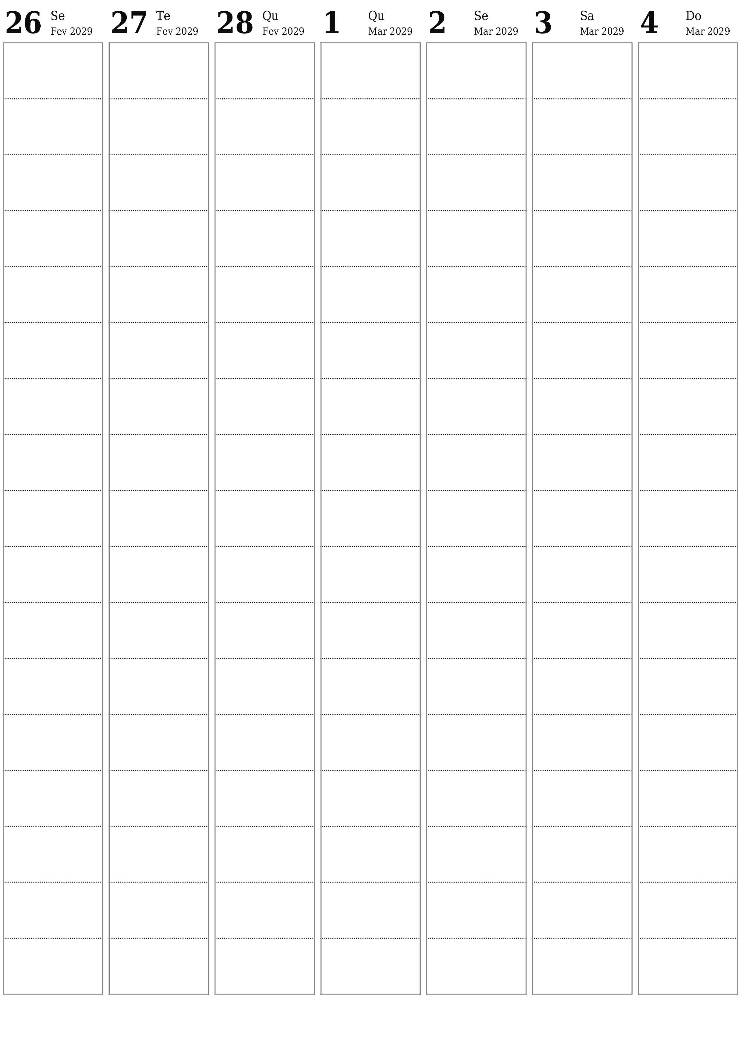  para impressão de parede modelo de grátisvertical Semanal planejador calendário Março (Mar) 2029