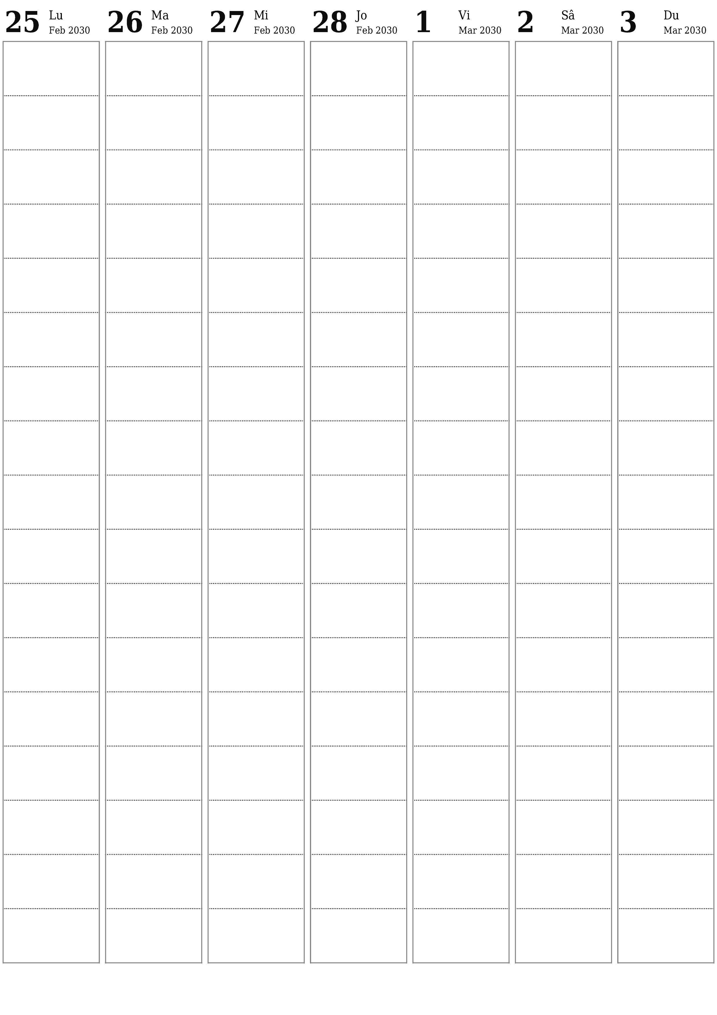  imprimabil de perete șablon de gratuitvertical Săptămânal planificator calendar Martie (Mar) 2030