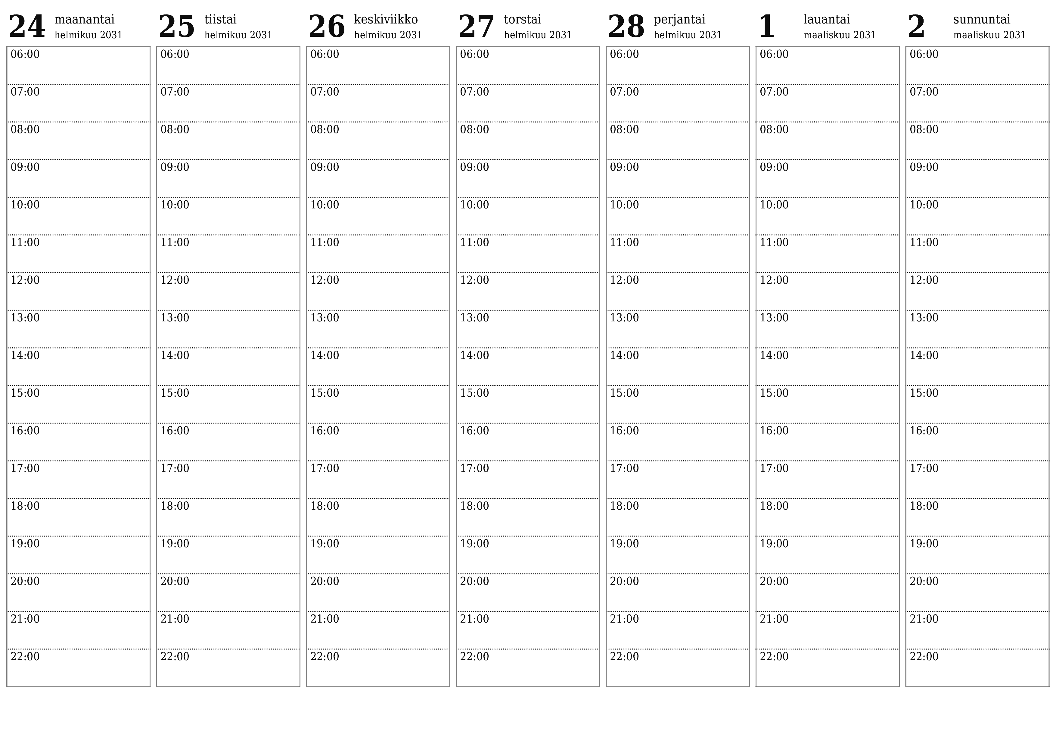 Tyhjennä viikkosuunnittelija viikkojen ajan Maaliskuu 2031 muistiinpanoilla, tallenna ja tulosta PDF-muotoon PNG Finnish