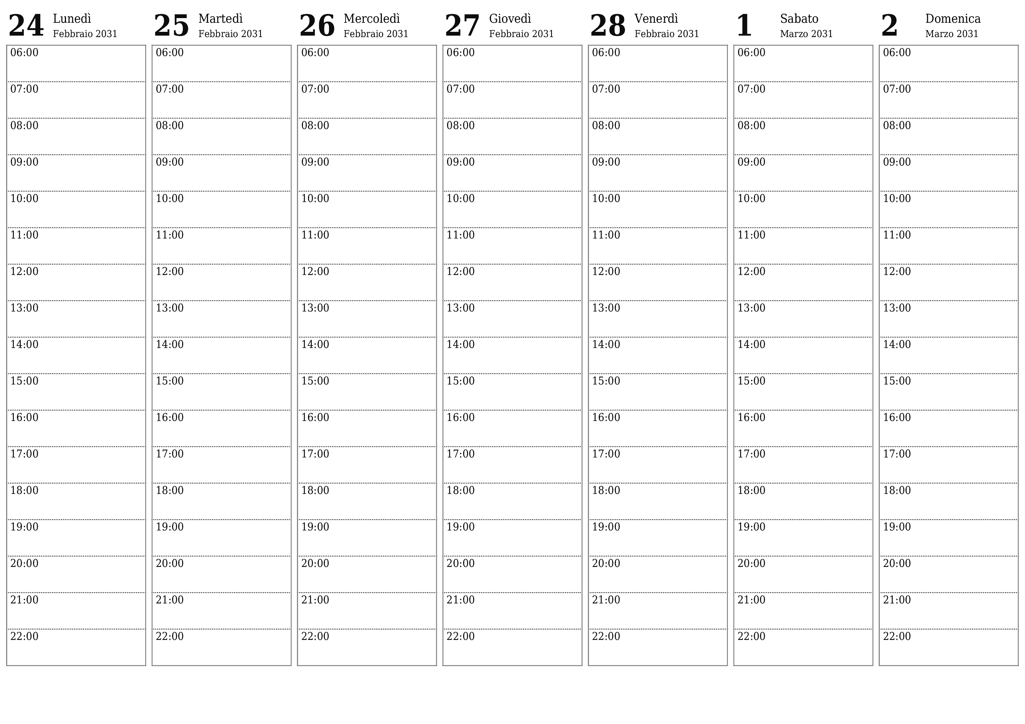  stampabile da parete modello di gratuitoorizzontale Settimanale pianificatore calendario Marzo (Mar) 2031