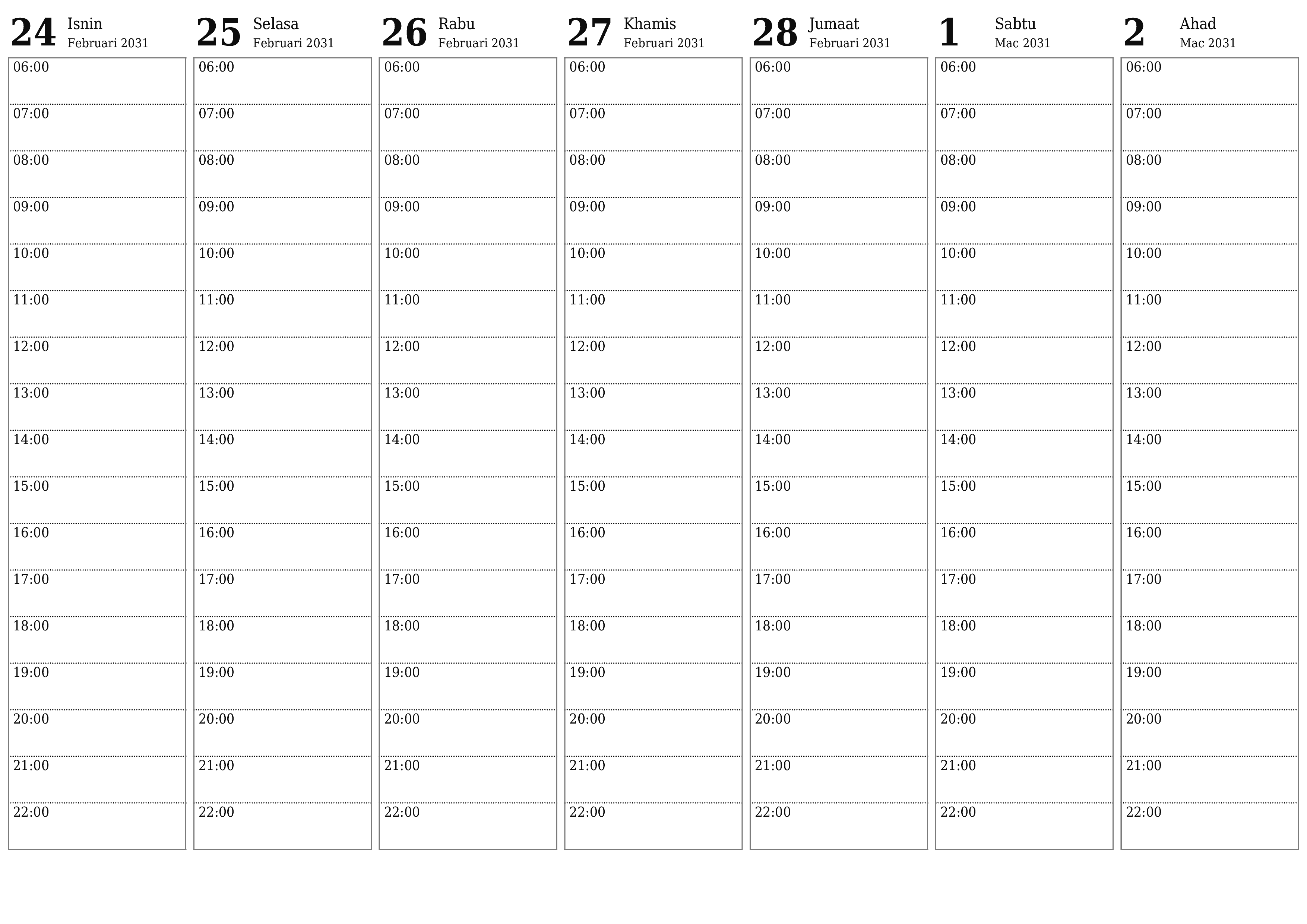  boleh cetak dinding templat percumamendatar Mingguan perancang kalendar Mac (Mar) 2031