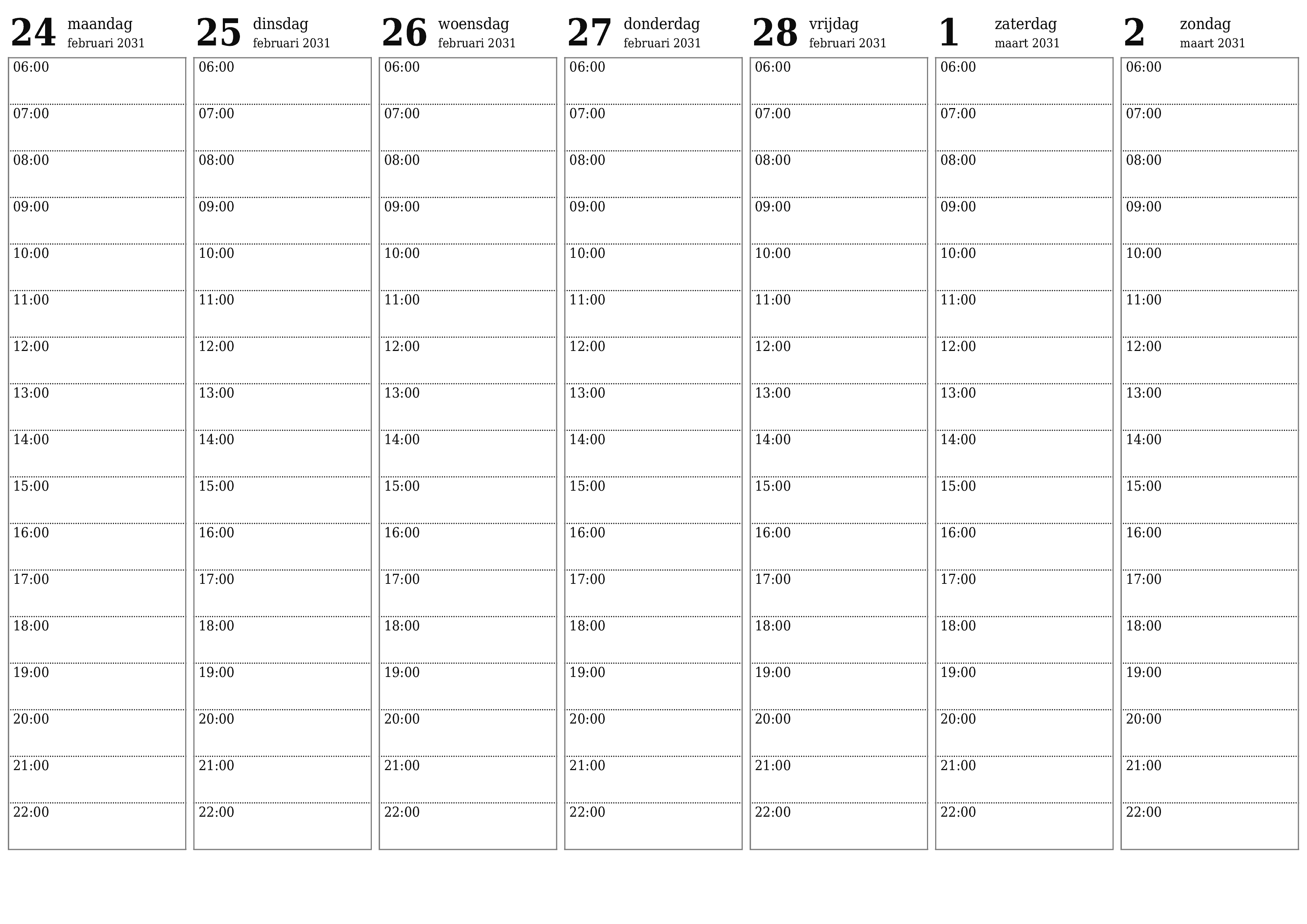 Lege weekplanner voor weken maart 2031 met notities, opslaan en afdrukken naar pdf PNG Dutch