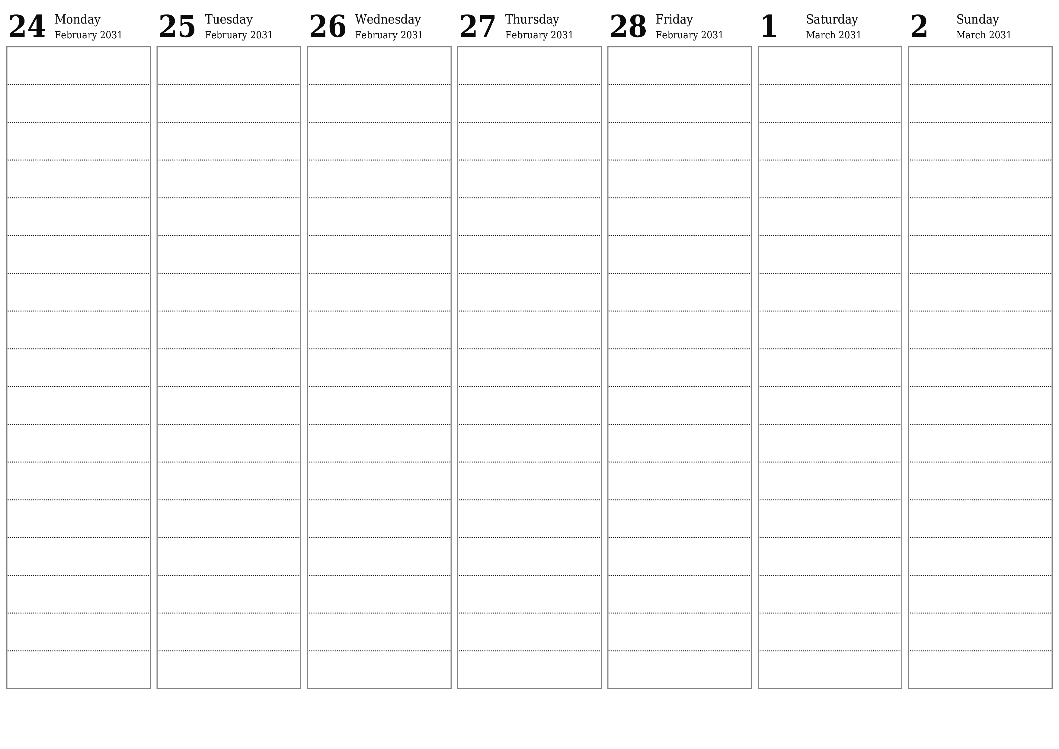 Blank calendar March 2031