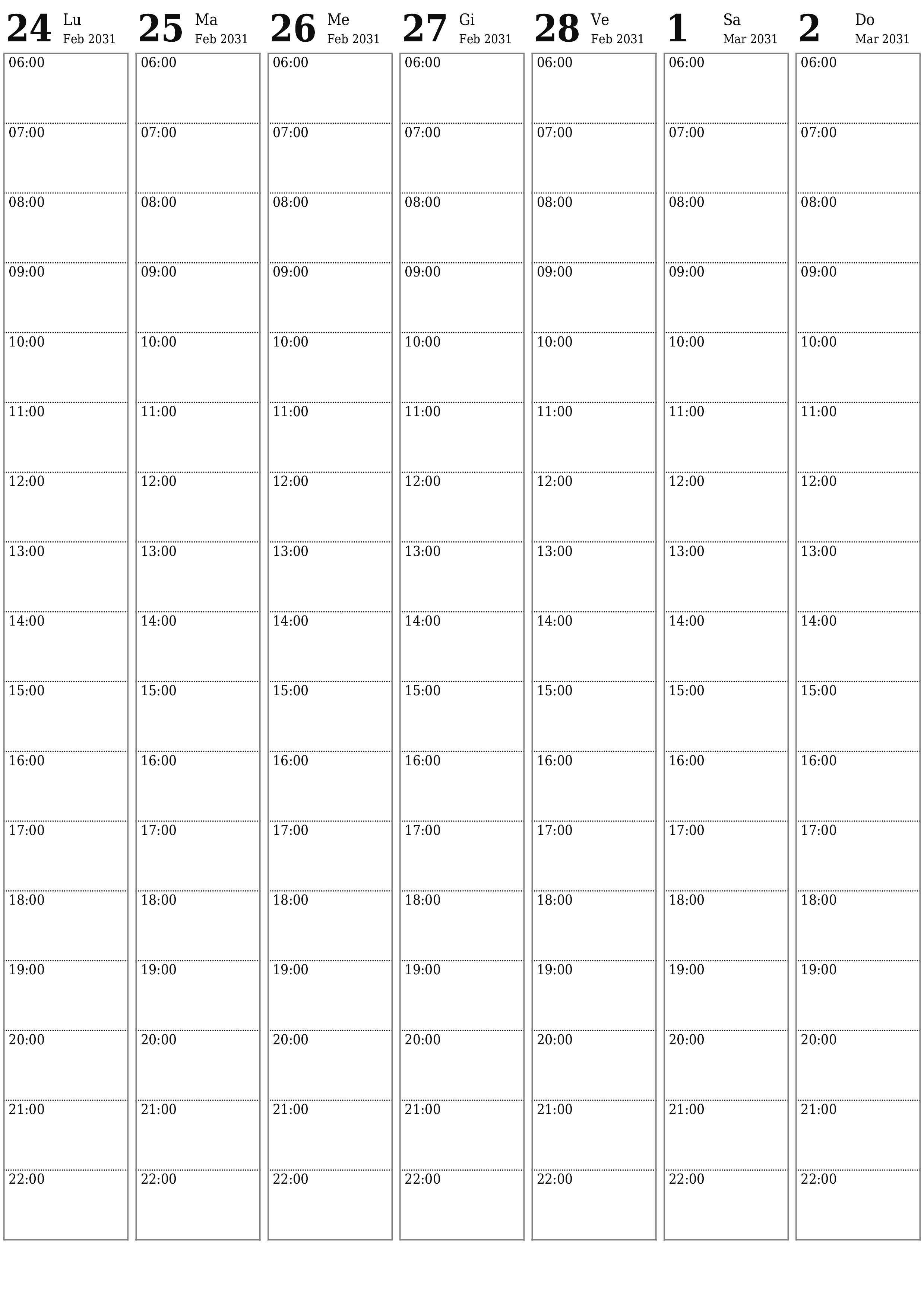  stampabile da parete modello di gratuitoverticale Settimanale pianificatore calendario Marzo (Mar) 2031
