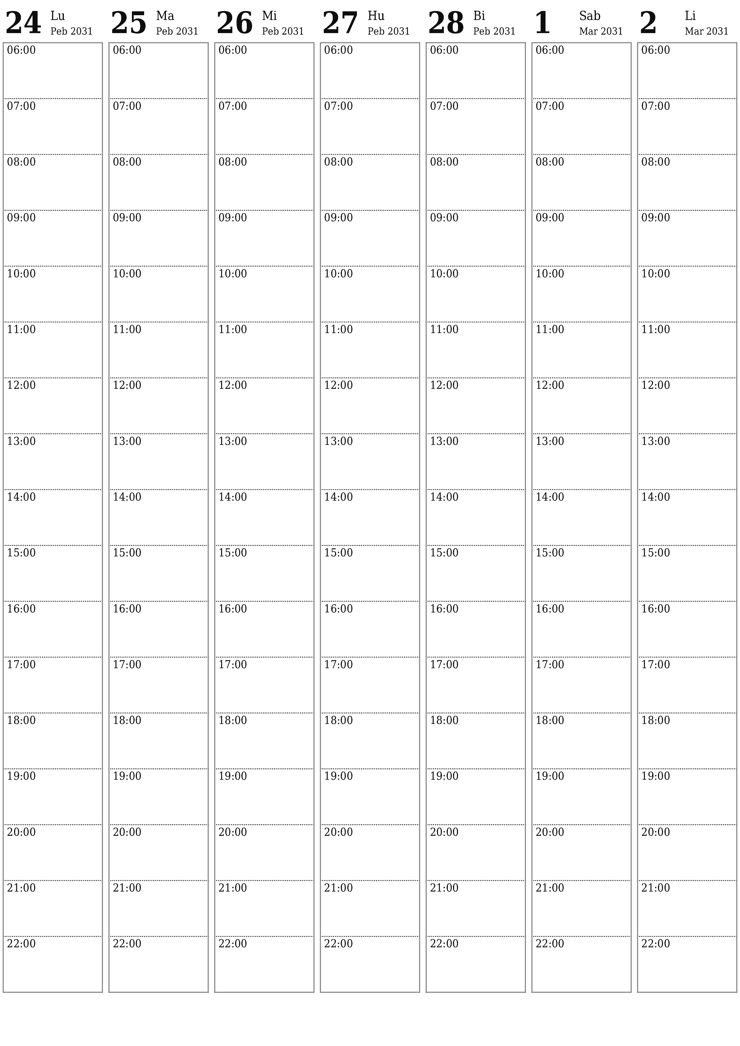 napi-print na sa dingding template ng libreng patayo Lingguhan tagaplano kalendaryo Marso (Mar) 2031