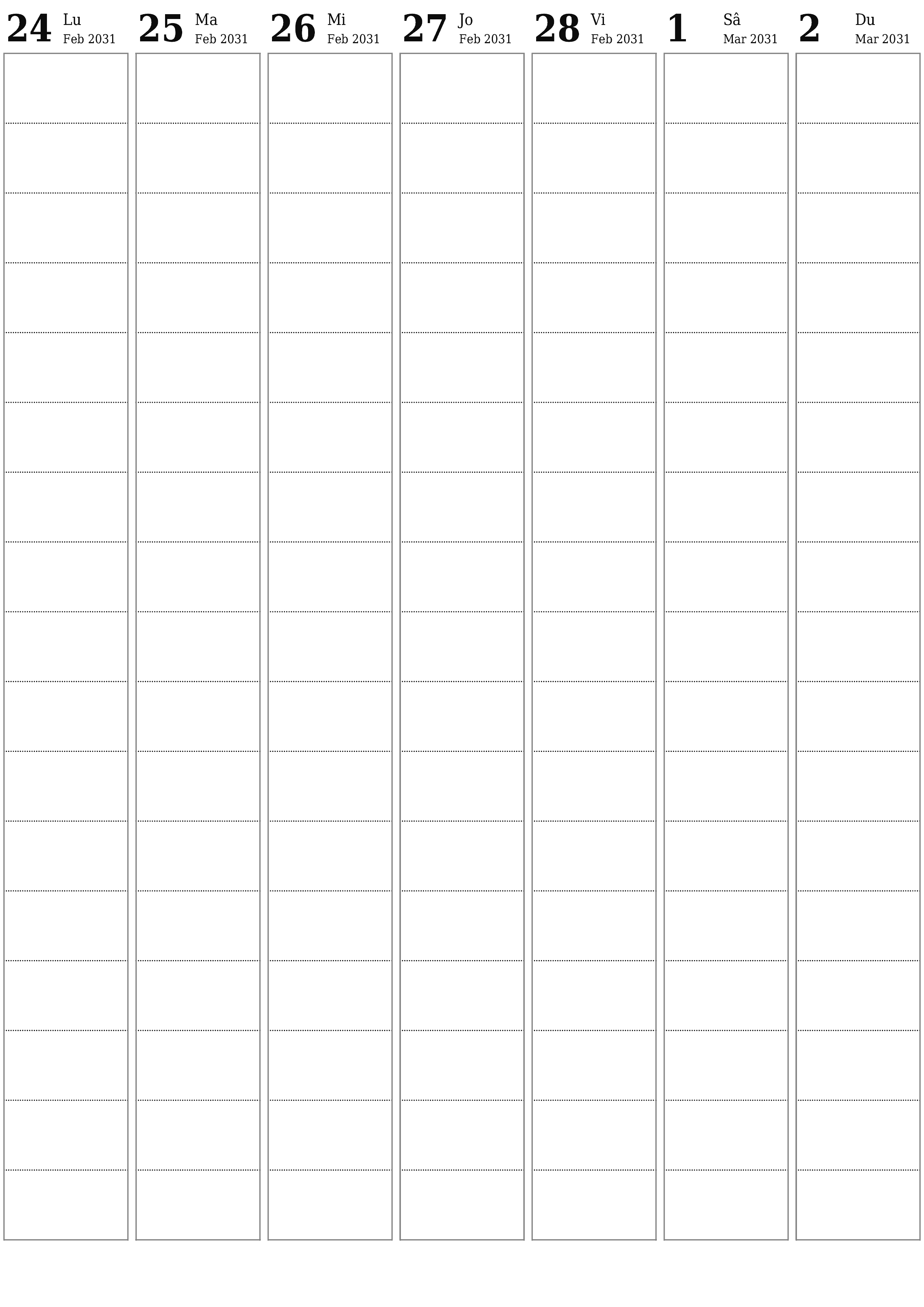 imprimabil de perete șablon de gratuitvertical Săptămânal planificator calendar Martie (Mar) 2031