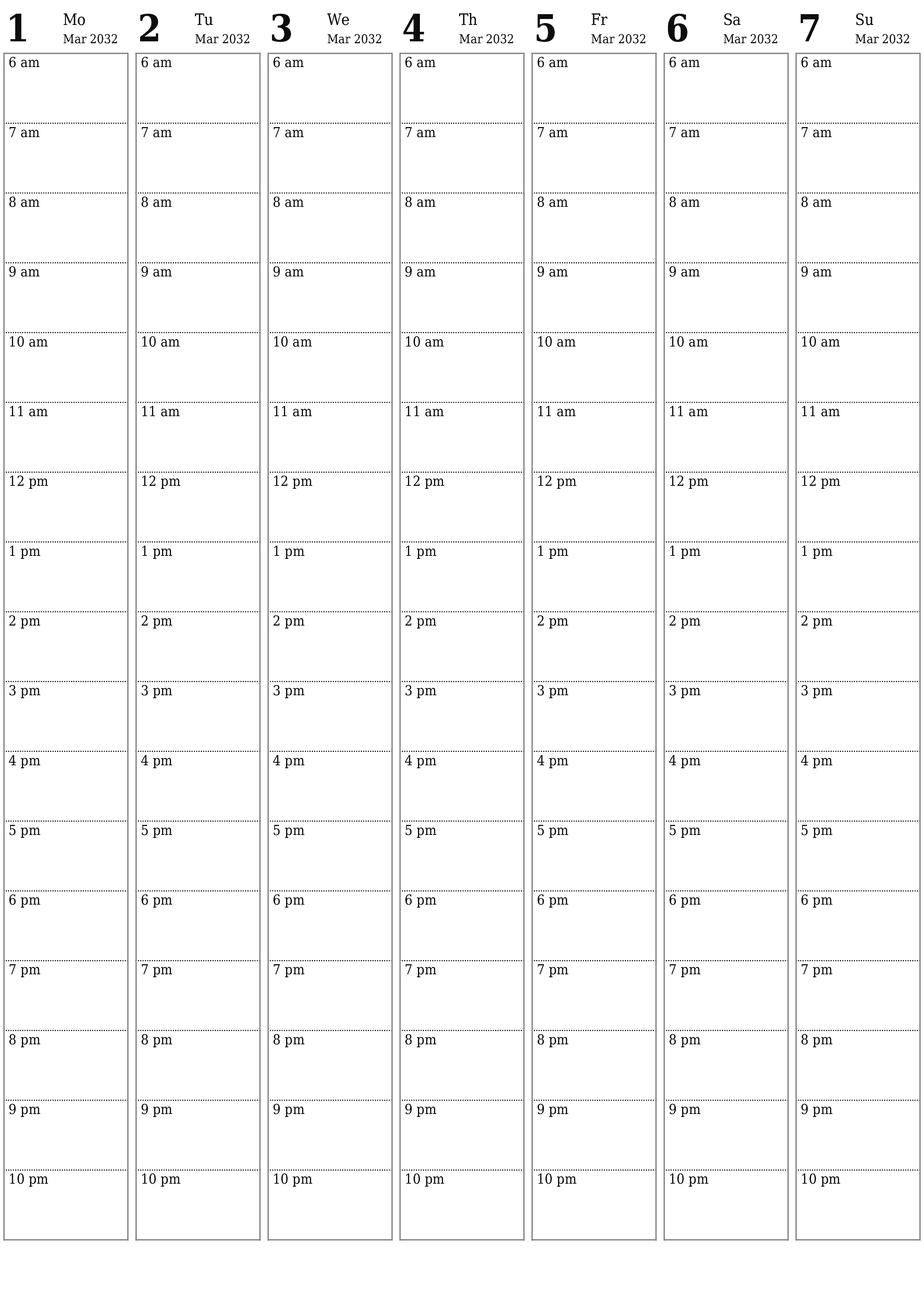 Blank calendar March 2032