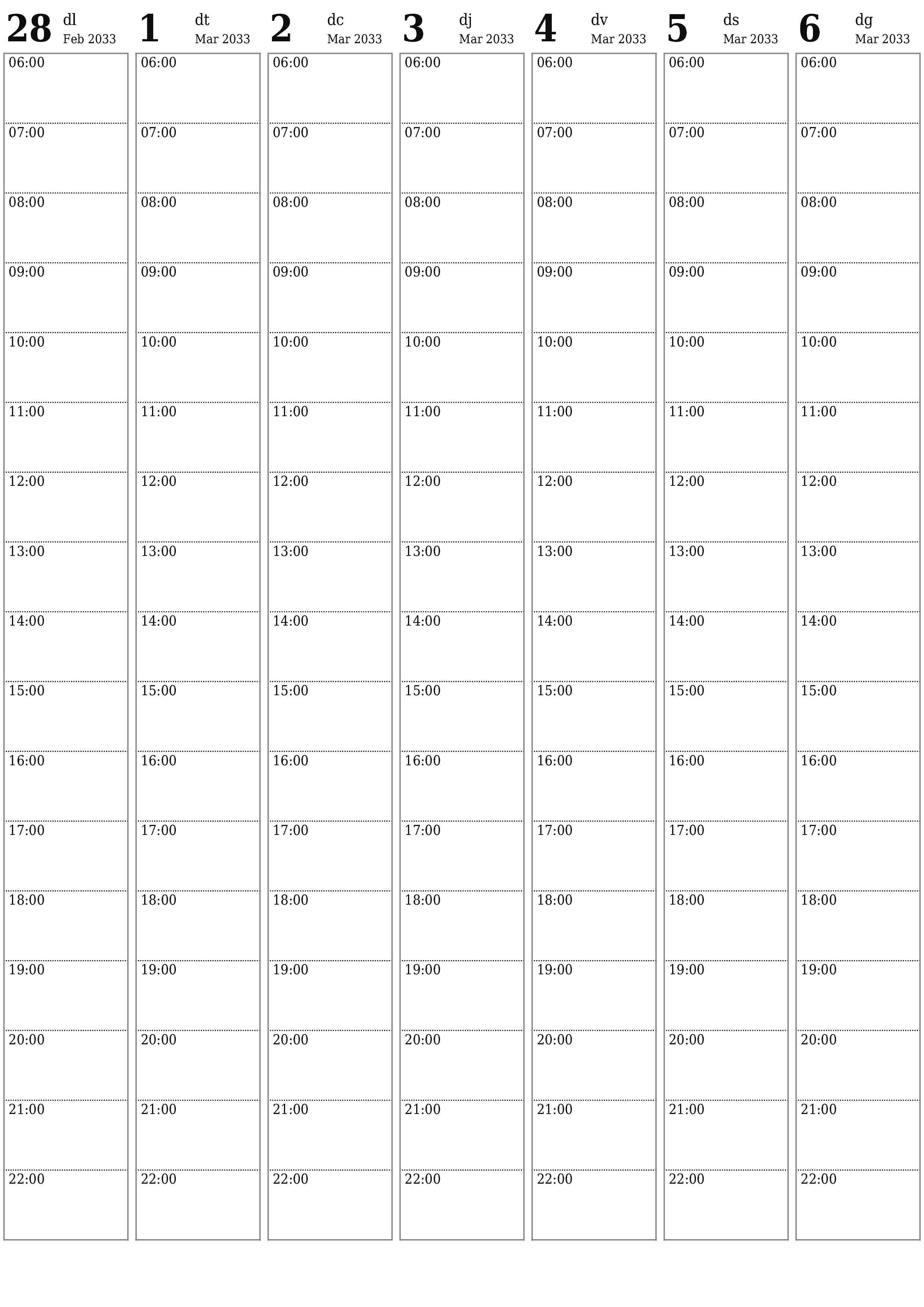Planificador setmanal buit durant setmanes Març 2033 amb notes, deseu-lo i imprimiu-lo en format PDF PNG Catalan