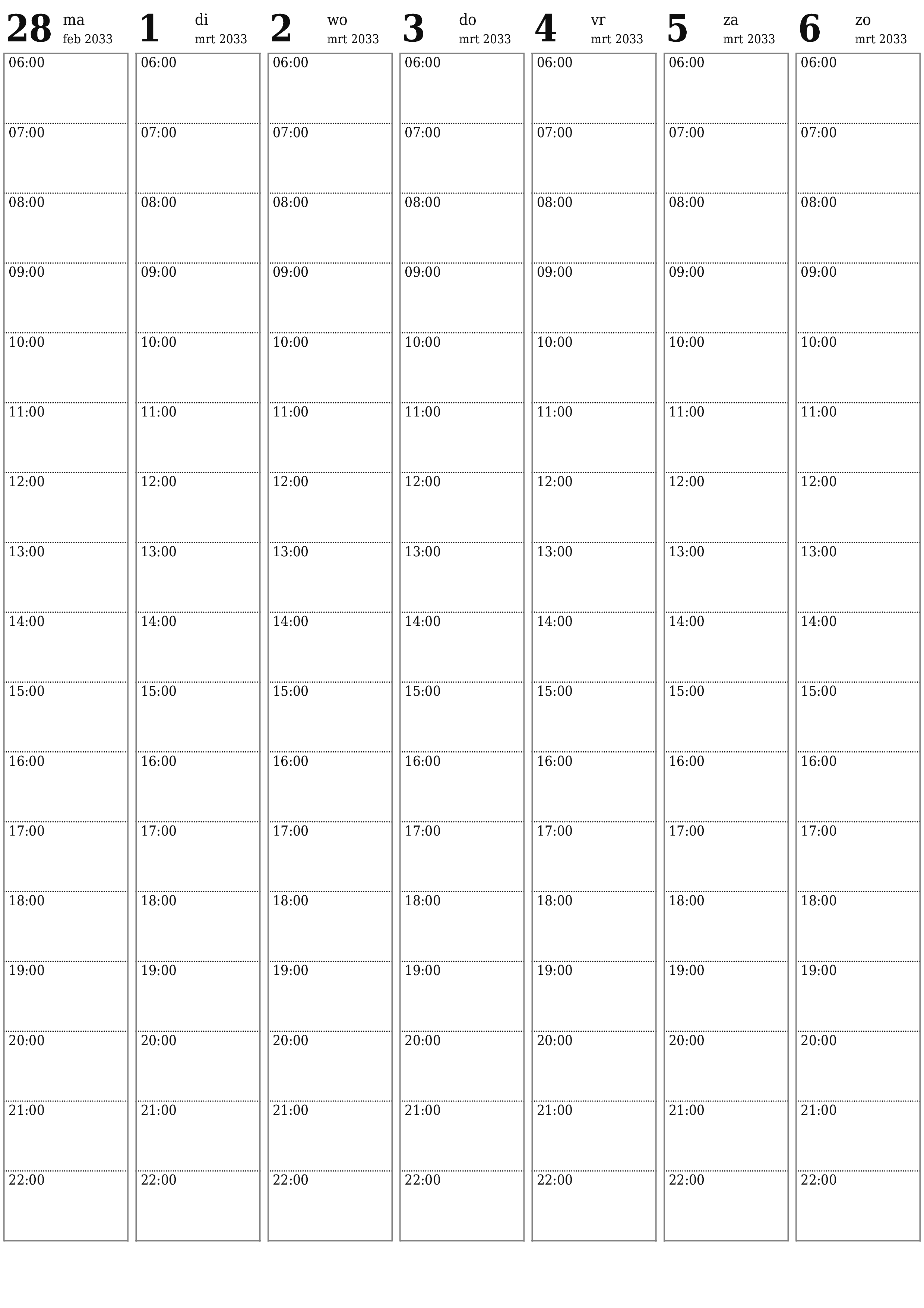 afdrukbare muur sjabloon gratis verticaal Wekelijks planner kalender maart (mrt) 2033