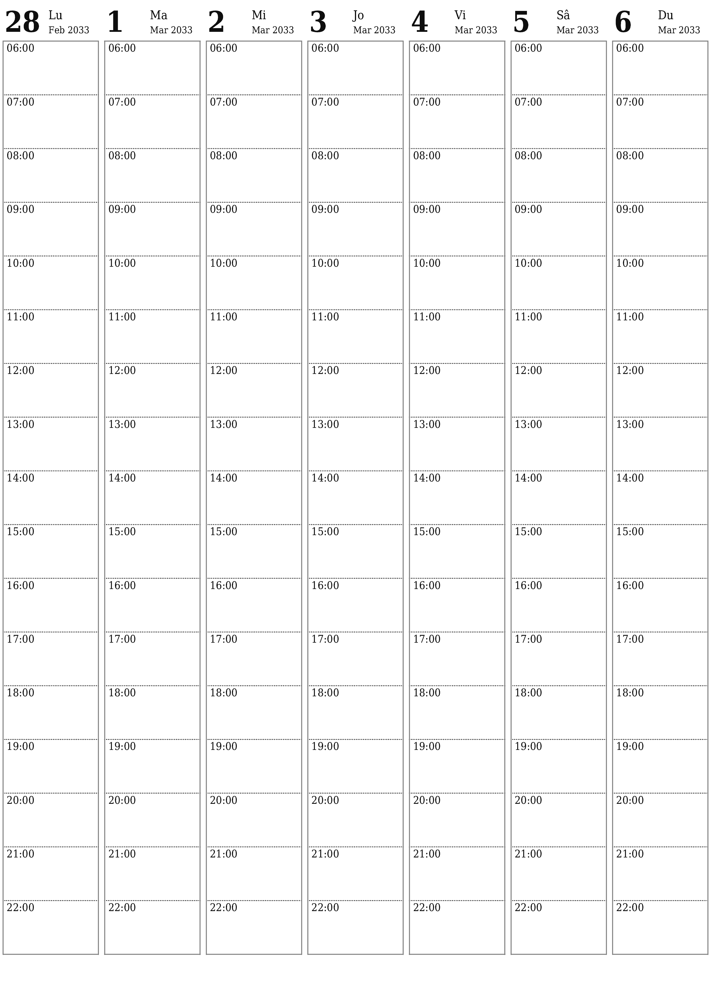  imprimabil de perete șablon de gratuitvertical Săptămânal planificator calendar Martie (Mar) 2033