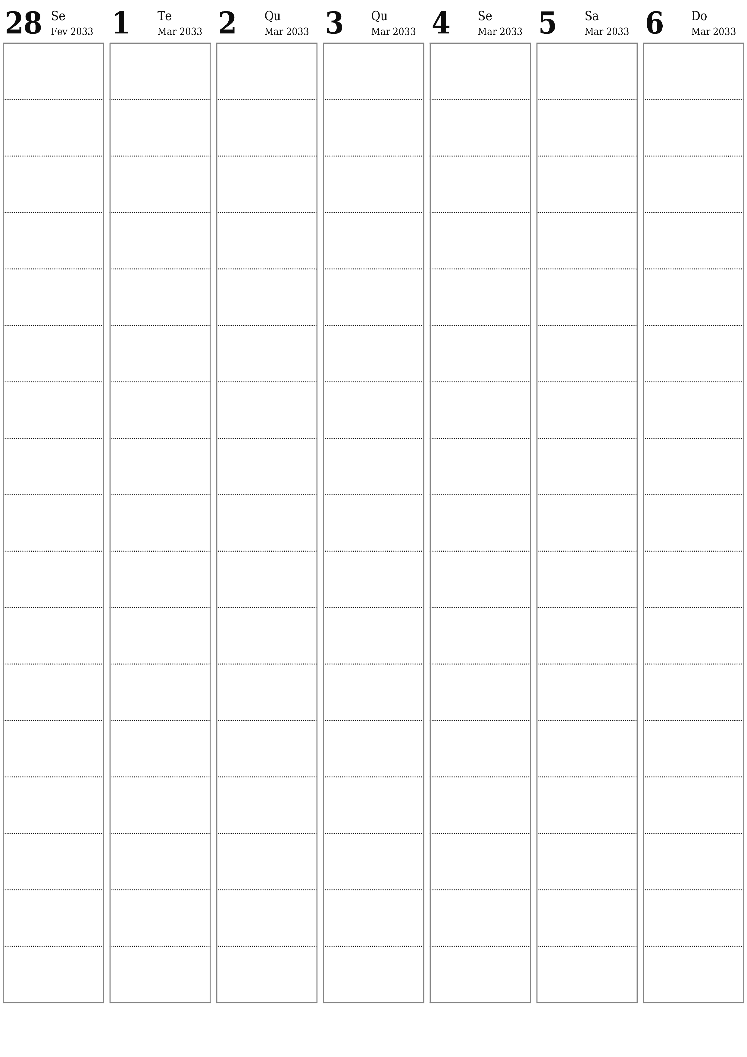  para impressão de parede modelo de grátisvertical Semanal planejador calendário Março (Mar) 2033
