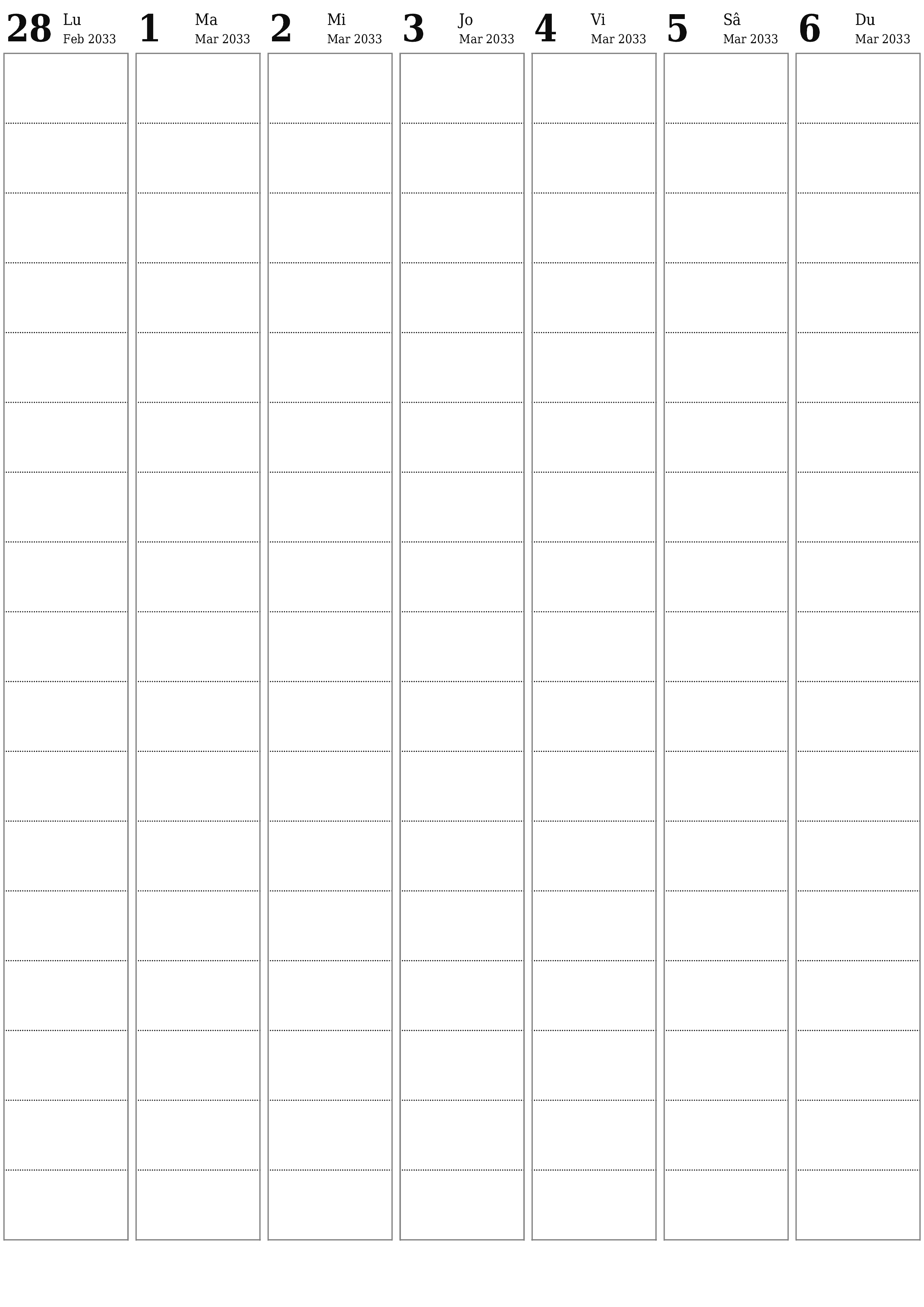  imprimabil de perete șablon de gratuitvertical Săptămânal planificator calendar Martie (Mar) 2033