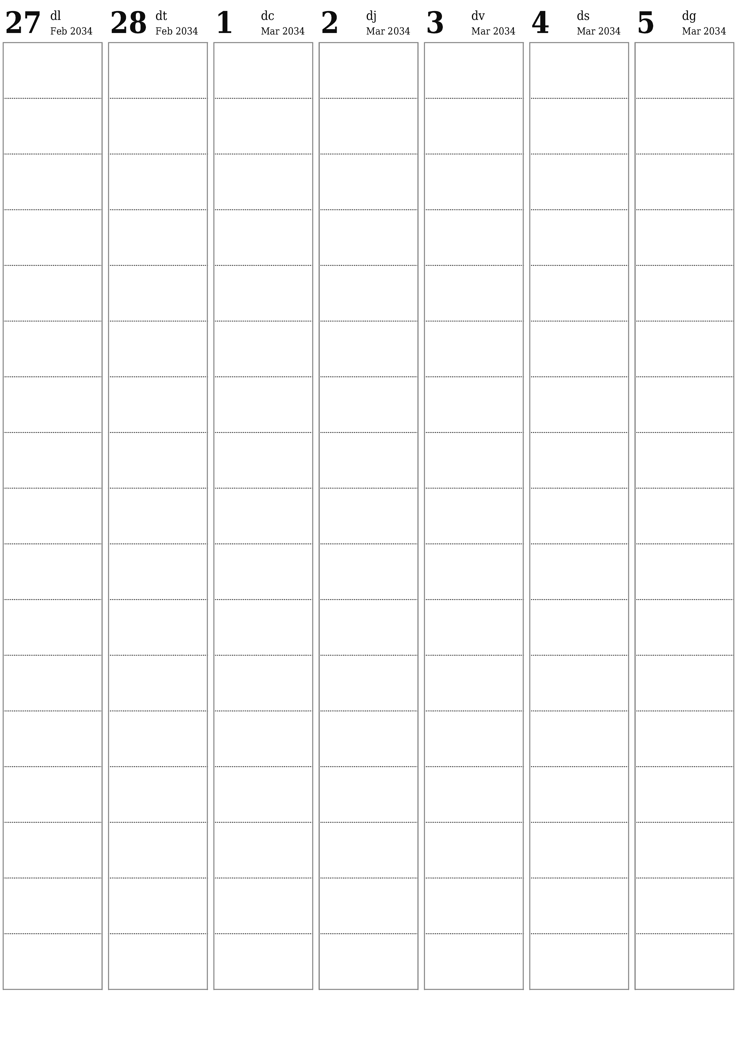  imprimible de paret plantilla de gratuïtvertical Setmanal planificador calendari Març (Mar) 2034