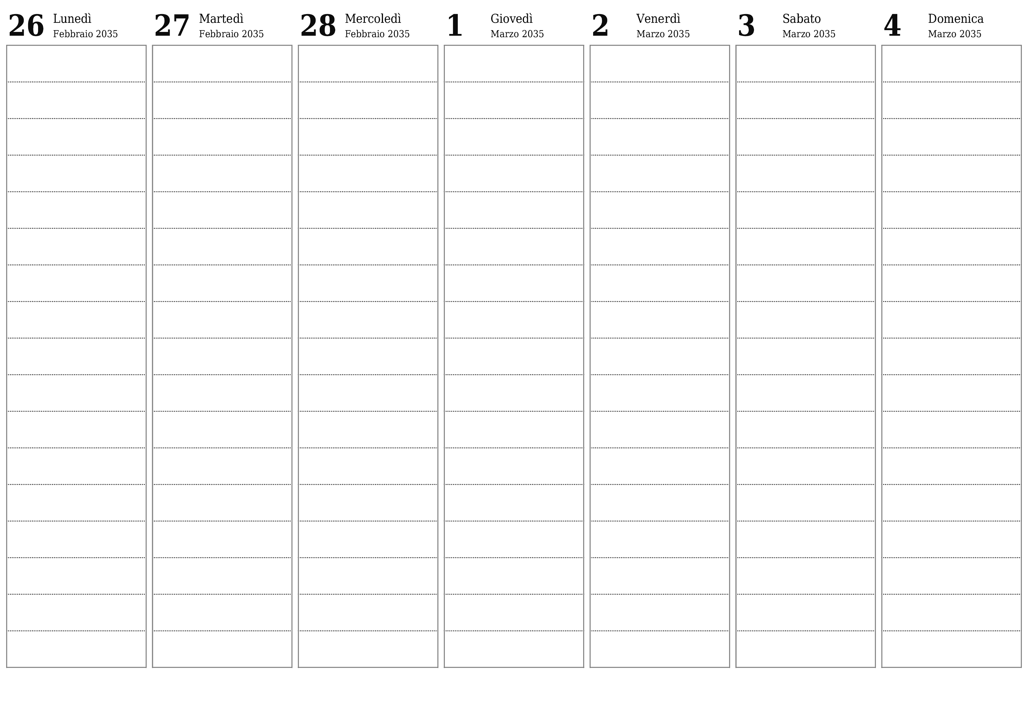  stampabile da parete modello di gratuitoorizzontale Settimanale pianificatore calendario Marzo (Mar) 2035