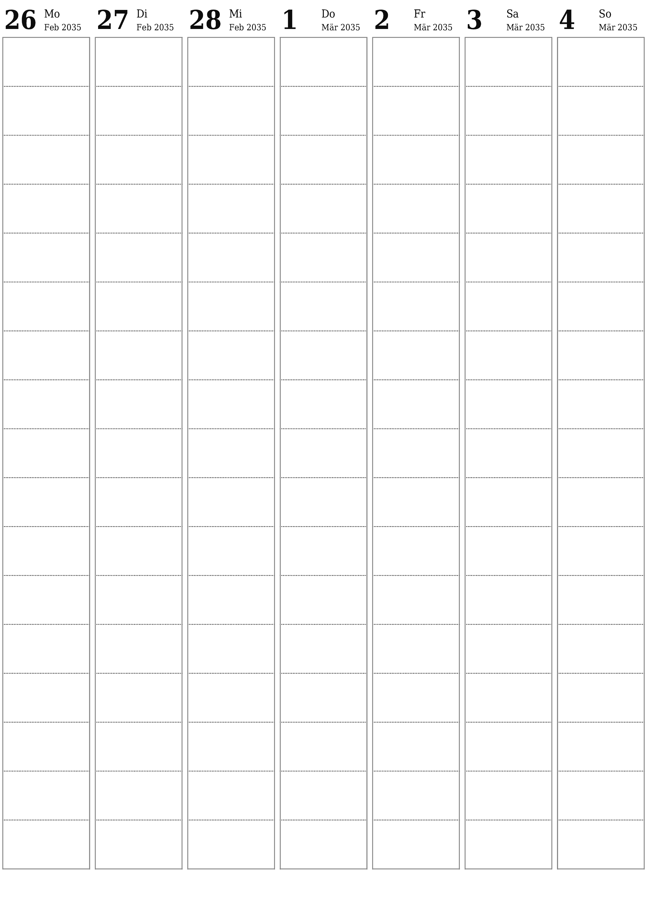  zum Ausdrucken Wandkalender vorlage kostenloser vertikal Wöchentlich Planer Kalender März (Mär) 2035