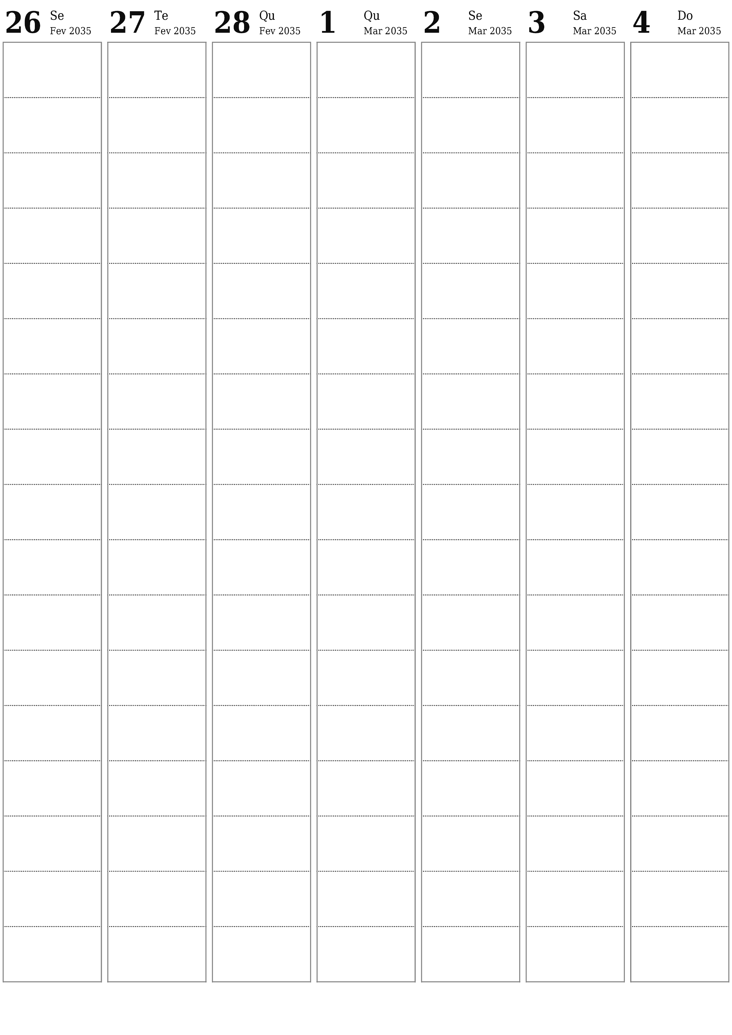  para impressão de parede modelo de grátisvertical Semanal planejador calendário Março (Mar) 2035
