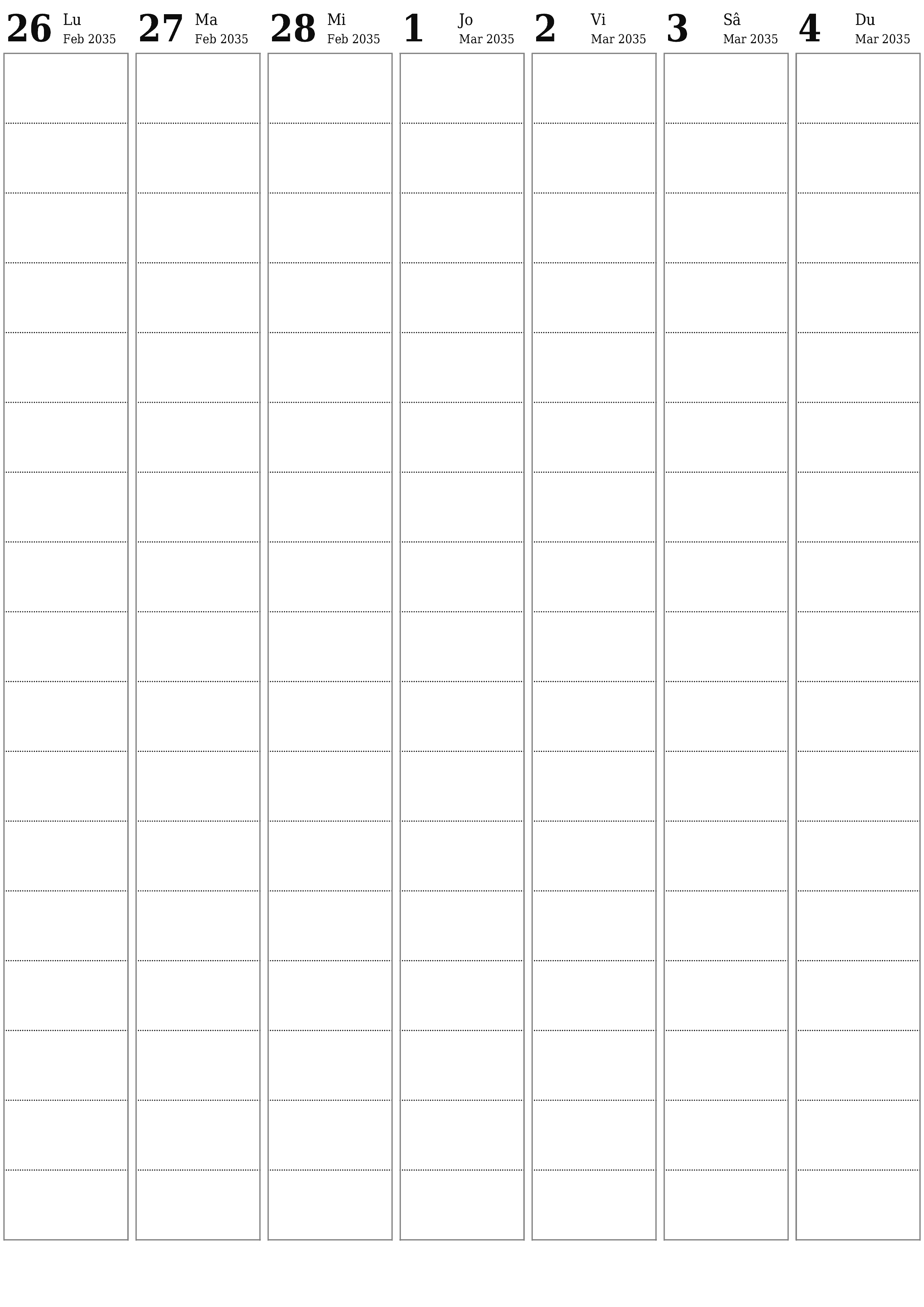  imprimabil de perete șablon de gratuitvertical Săptămânal planificator calendar Martie (Mar) 2035
