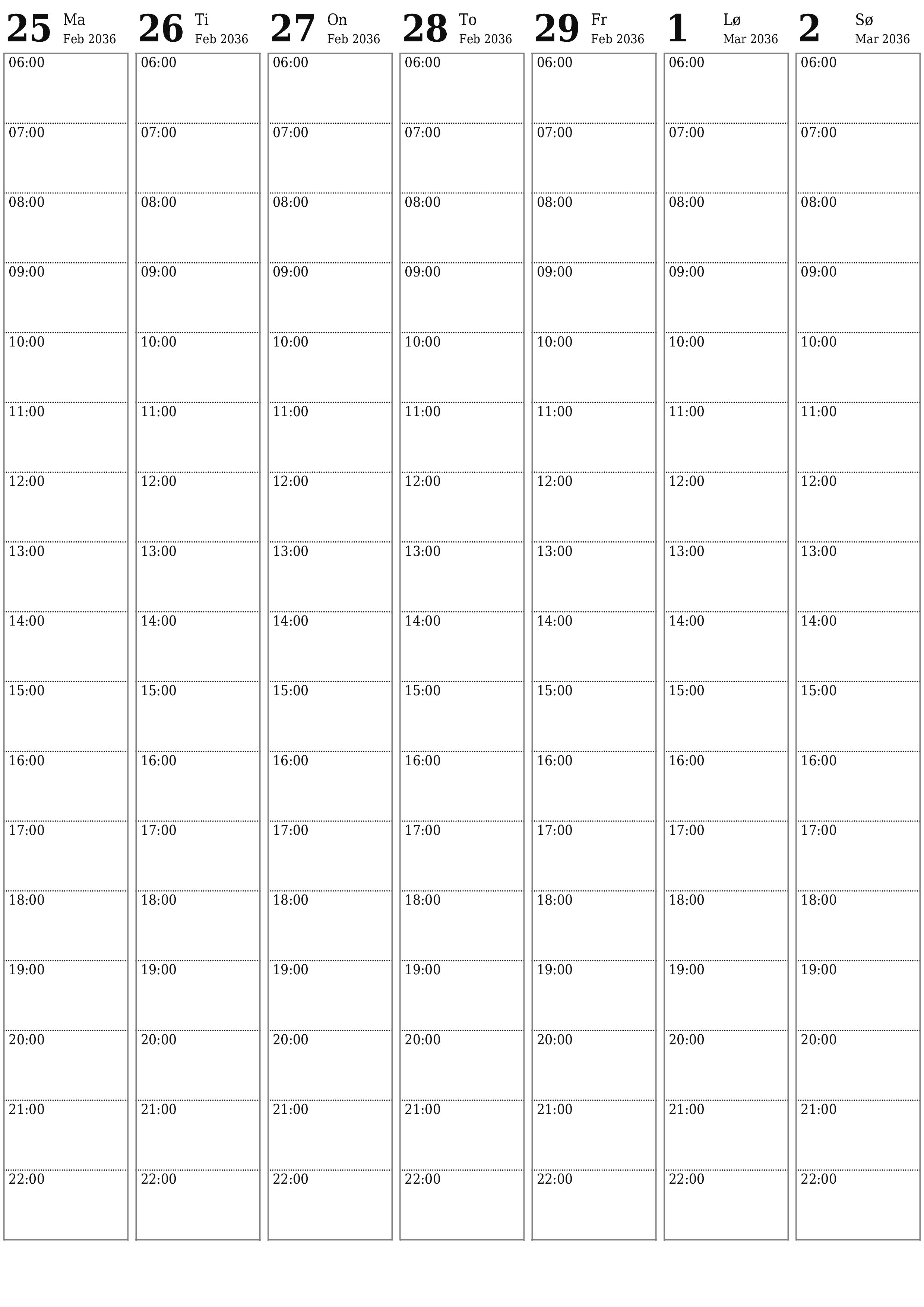 utskrivbar vegg mal gratis vertikal Ukentlig planlegger kalender Mars (Mar) 2036