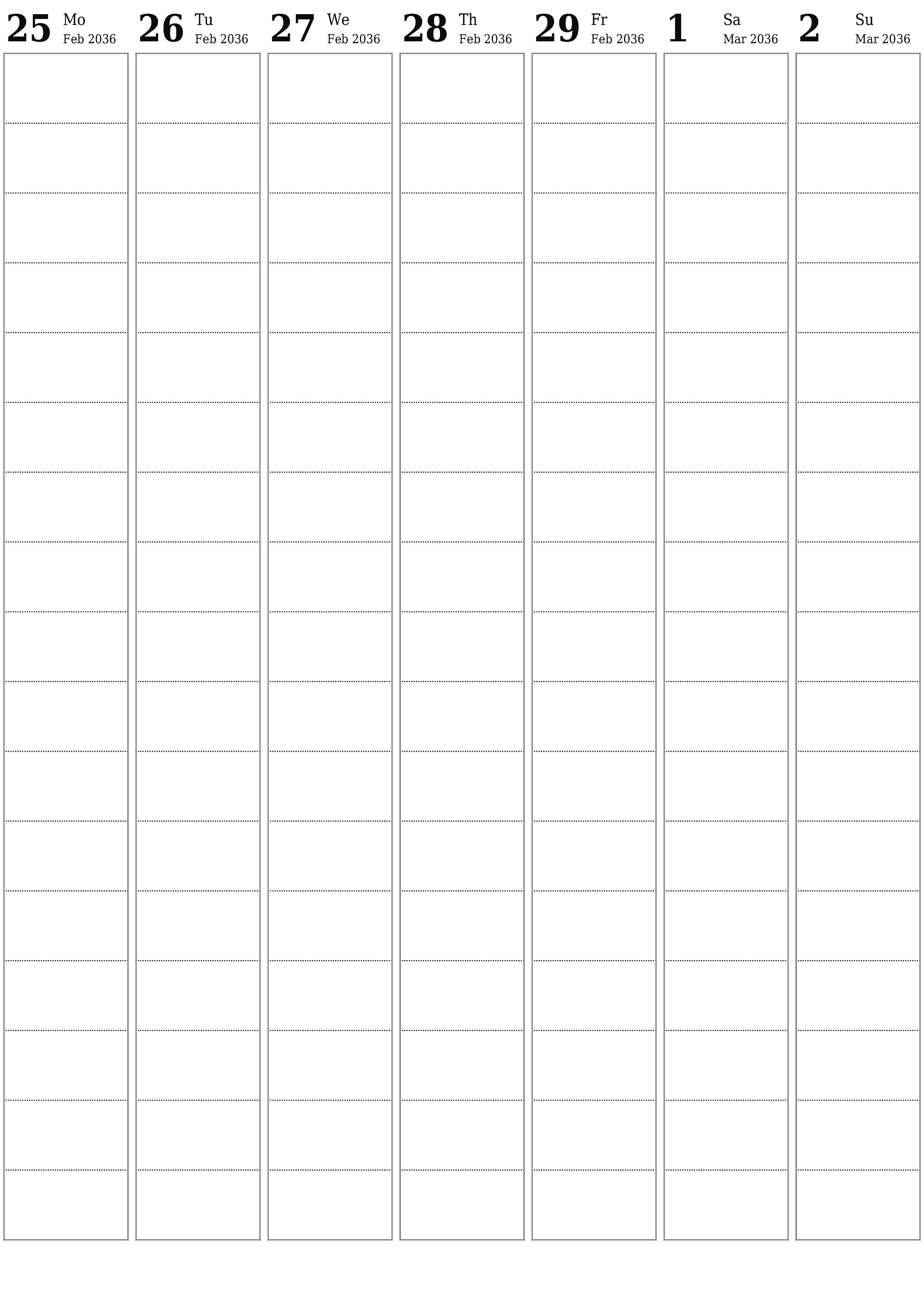 Blank calendar March 2036