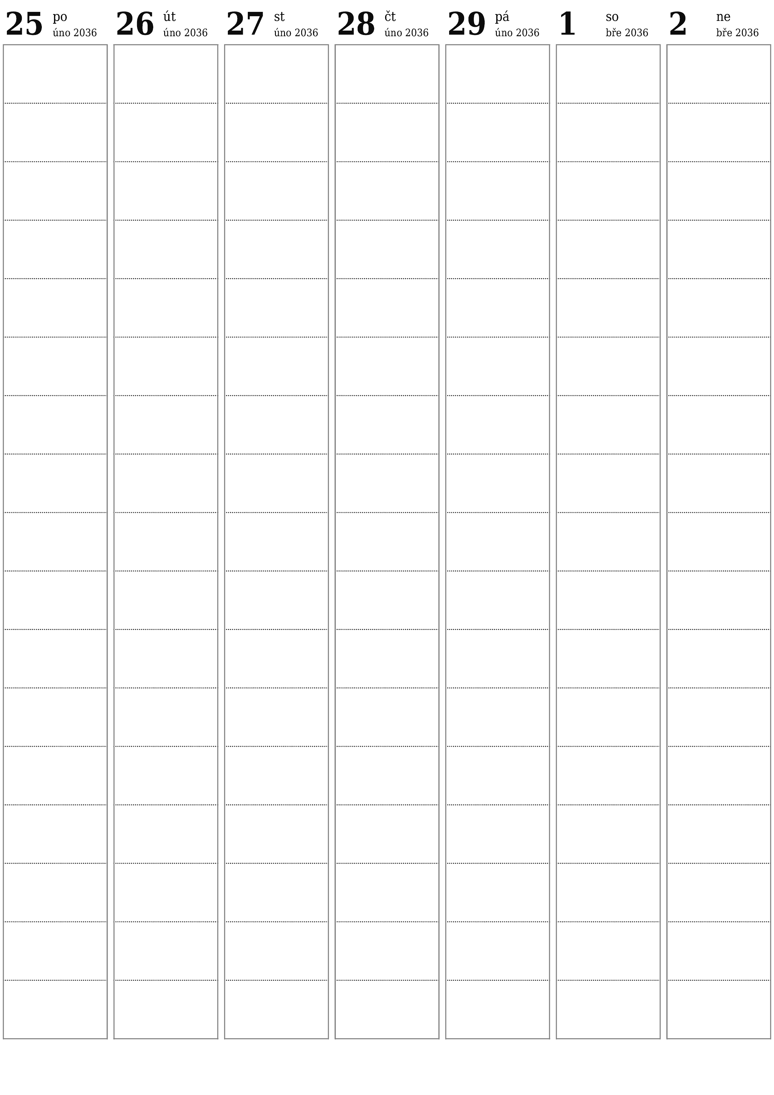  pro tisk nástěnný šablona e zdarmavertikální Týdenní plánovač kalendář březen (bře) 2036