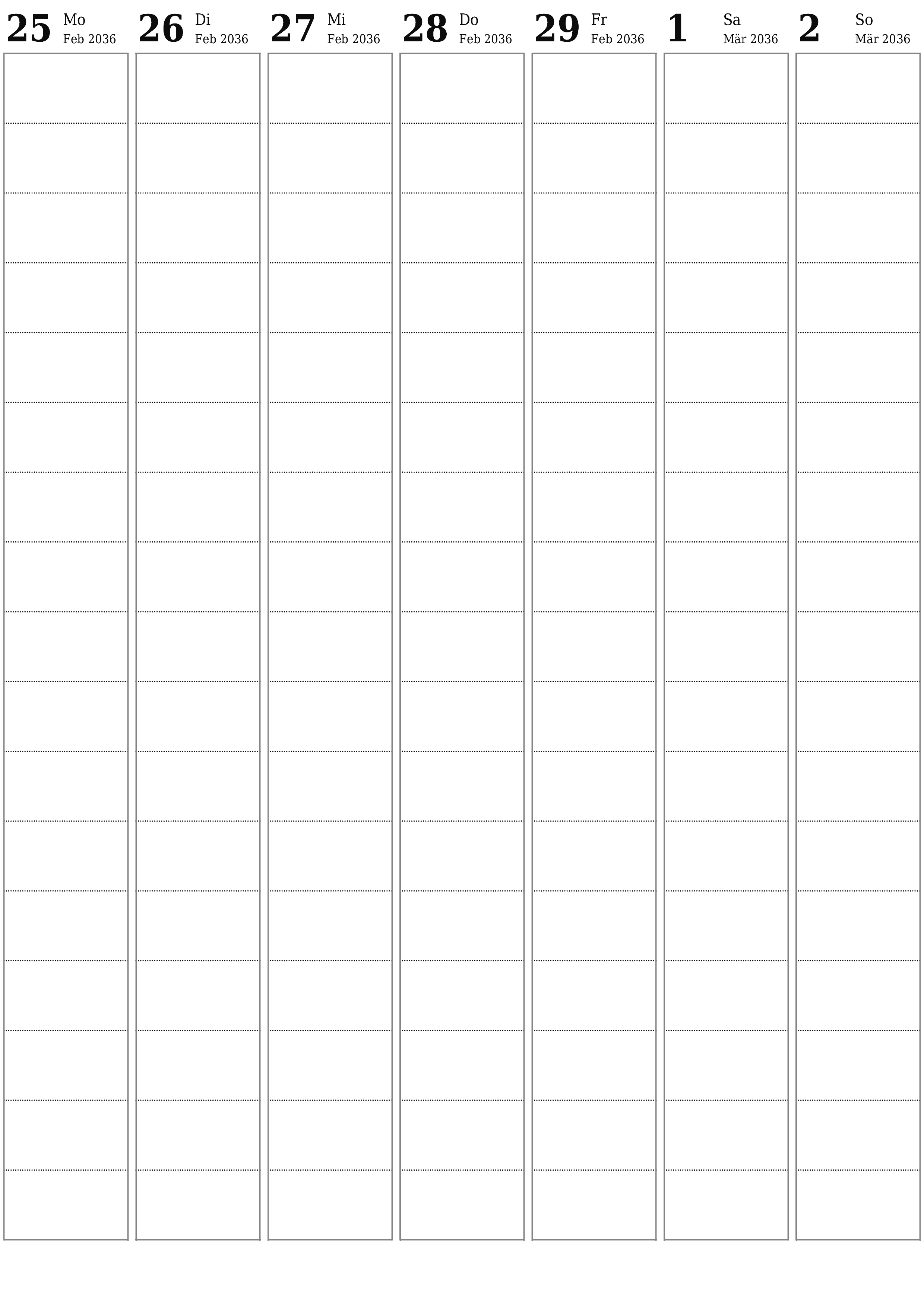  zum Ausdrucken Wandkalender vorlage kostenloser vertikal Wöchentlich Planer Kalender März (Mär) 2036