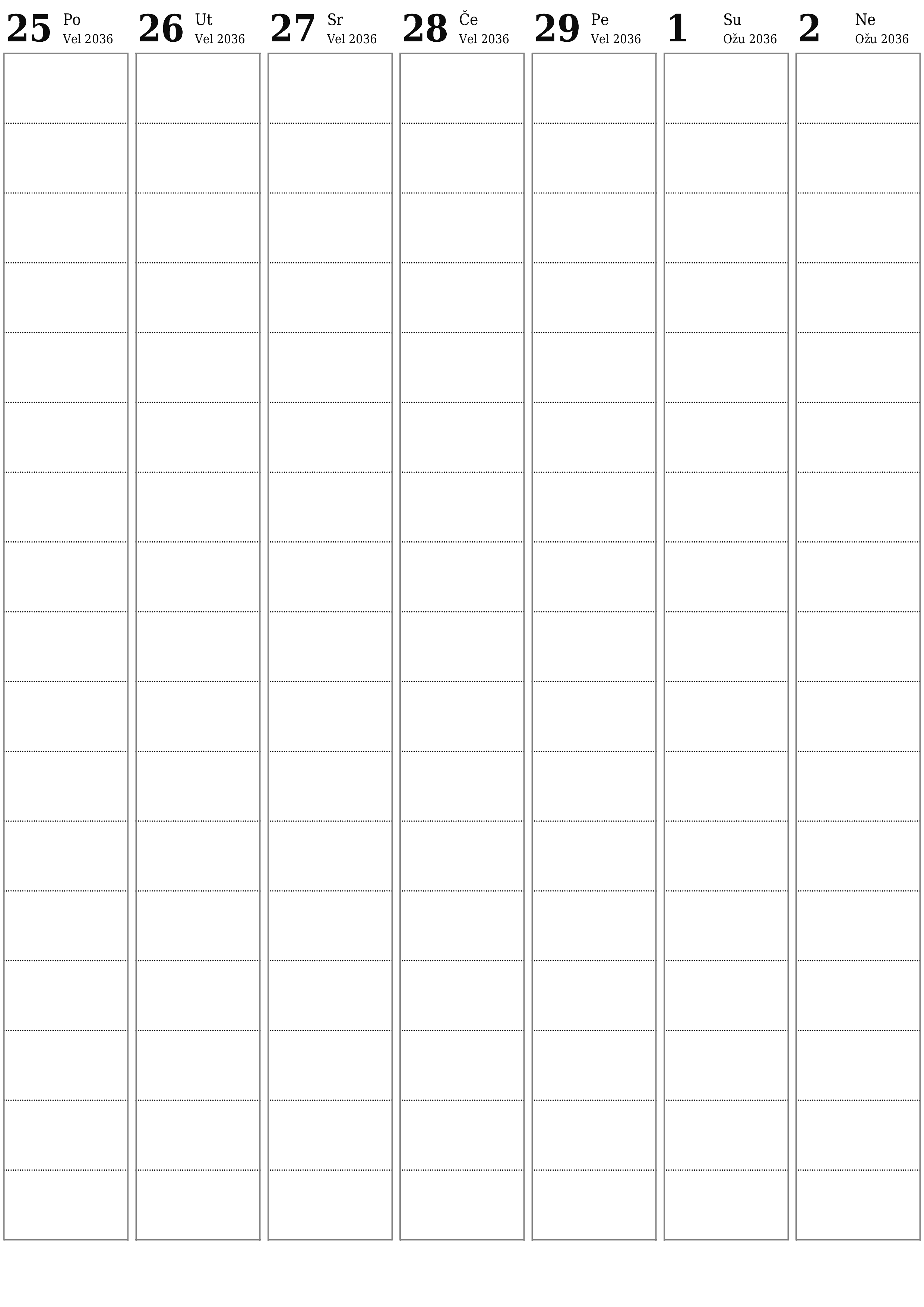  za ispis zidni predložak a besplatni okomito Tjedni planer kalendar Ožujak (Ožu) 2036