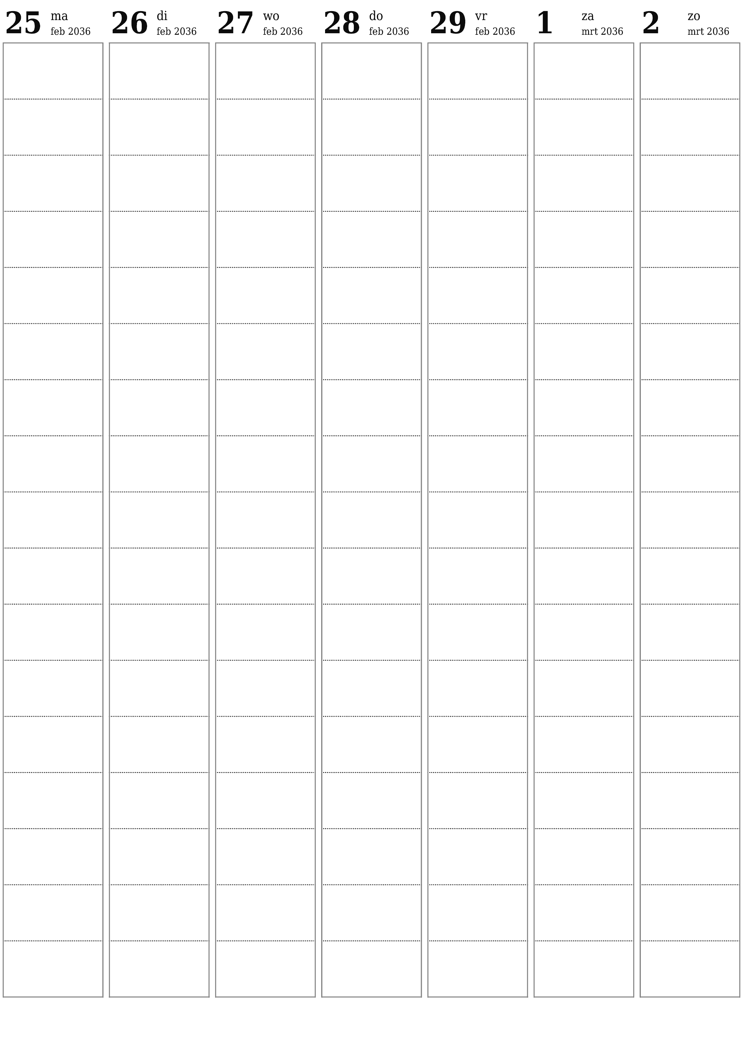 Lege weekplanner voor weken maart 2036 met notities, opslaan en afdrukken naar pdf PNG Dutch