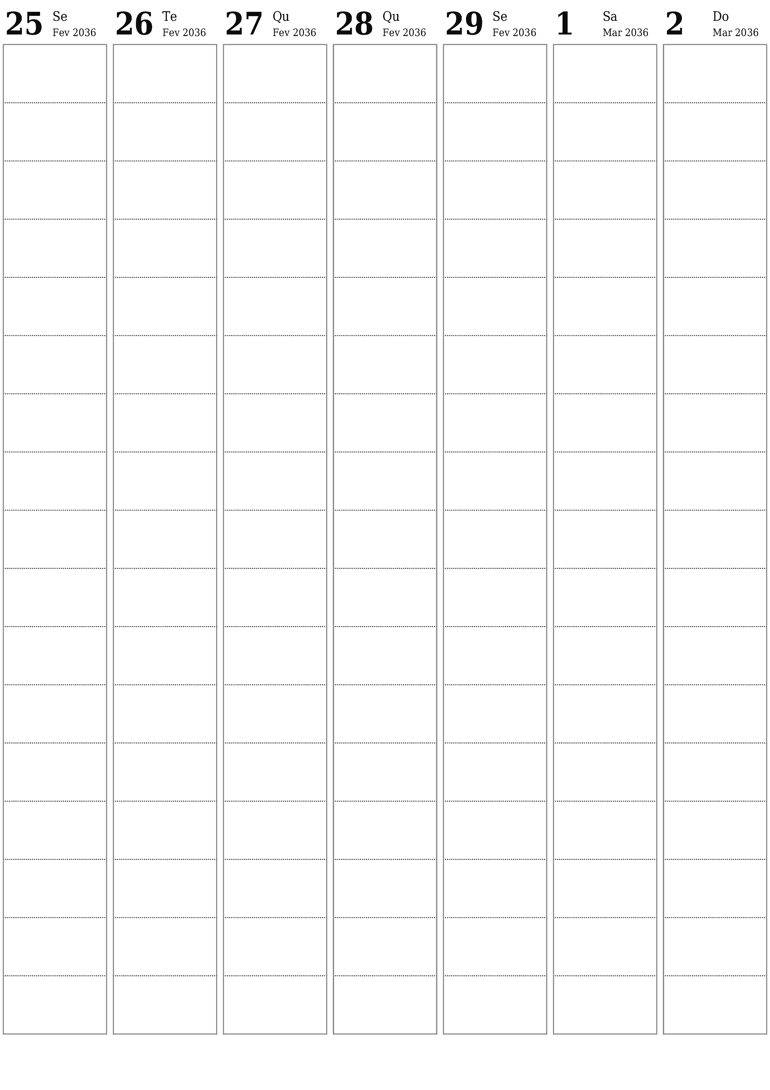  para impressão de parede modelo de grátisvertical Semanal planejador calendário Março (Mar) 2036