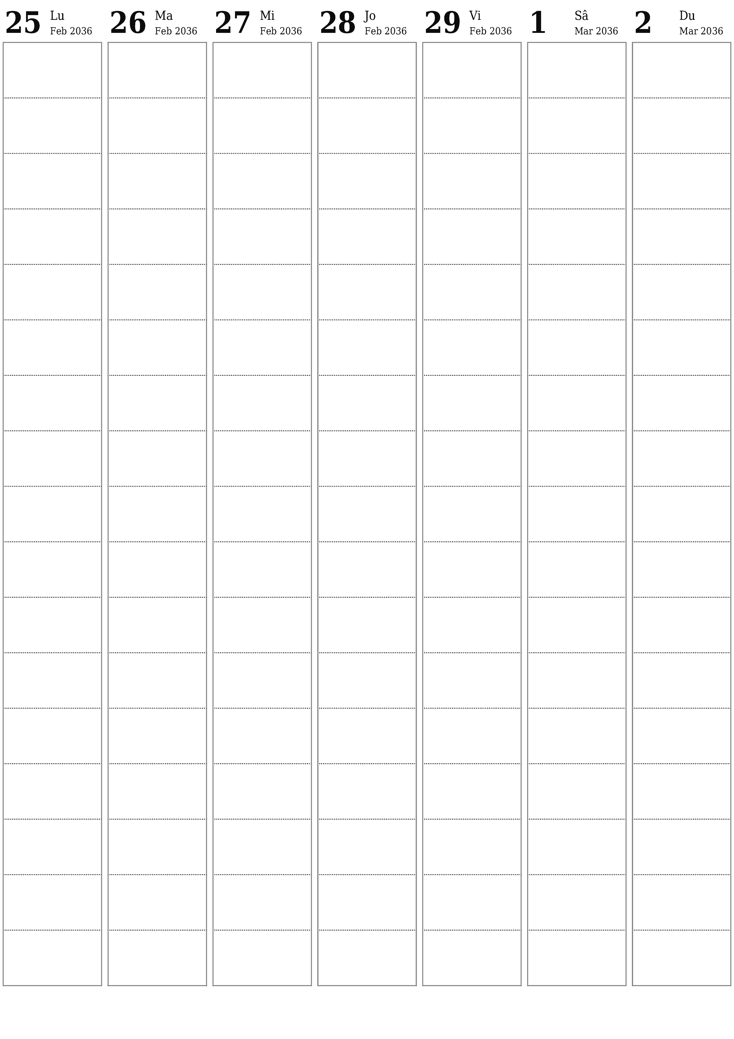  imprimabil de perete șablon de gratuitvertical Săptămânal planificator calendar Martie (Mar) 2036