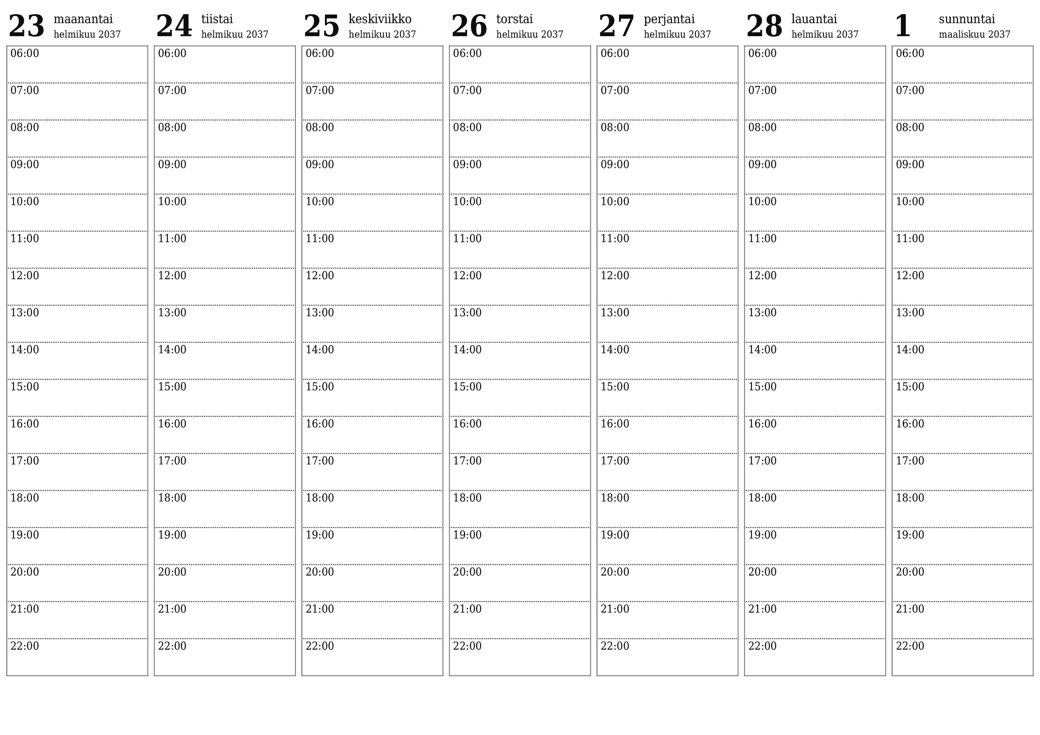 Tyhjennä viikkosuunnittelija viikkojen ajan Maaliskuu 2037 muistiinpanoilla, tallenna ja tulosta PDF-muotoon PNG Finnish
