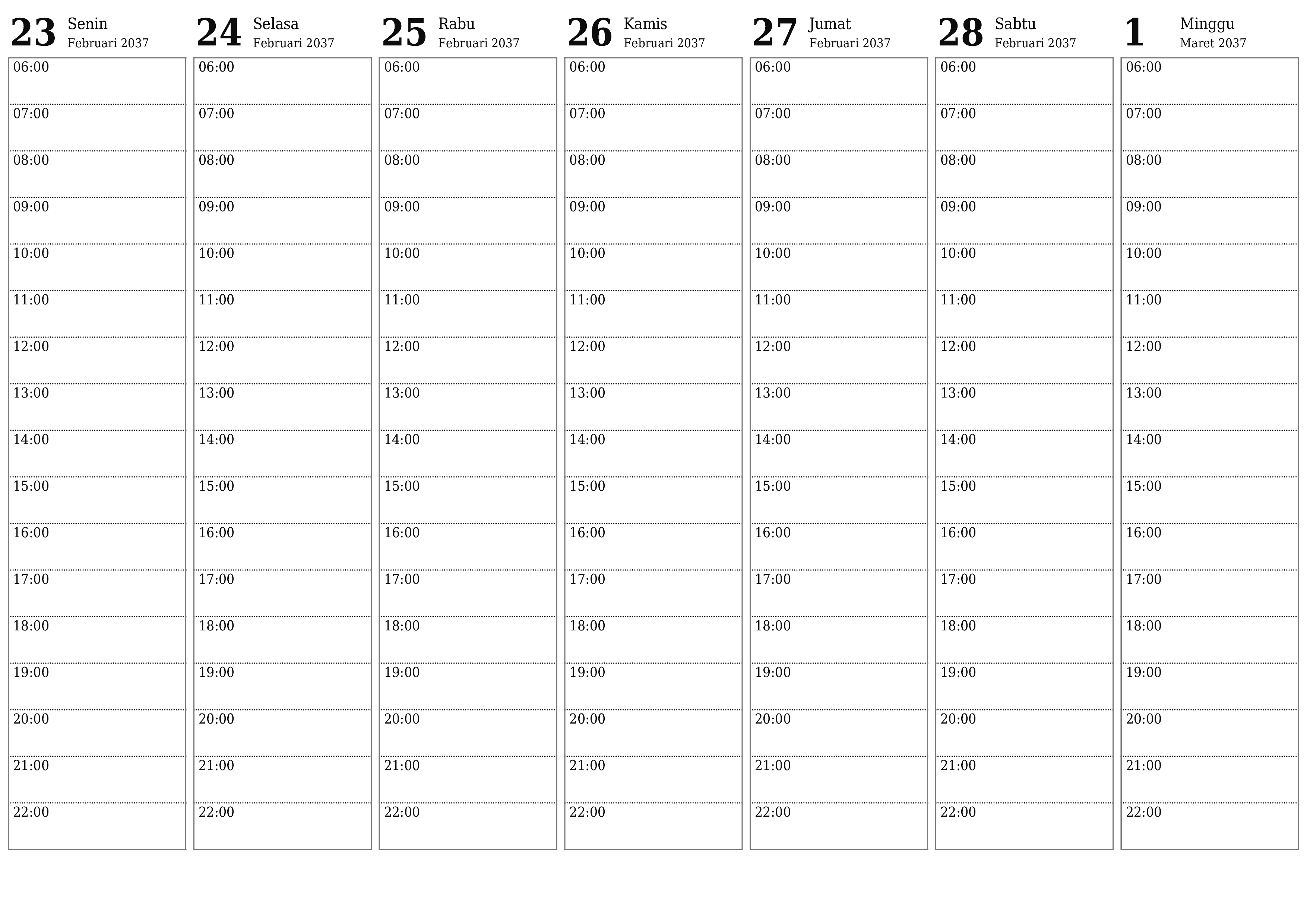  yang dapat dicetak dinding templat gratishorisontal Mingguan perencana kalender Maret (Mar) 2037