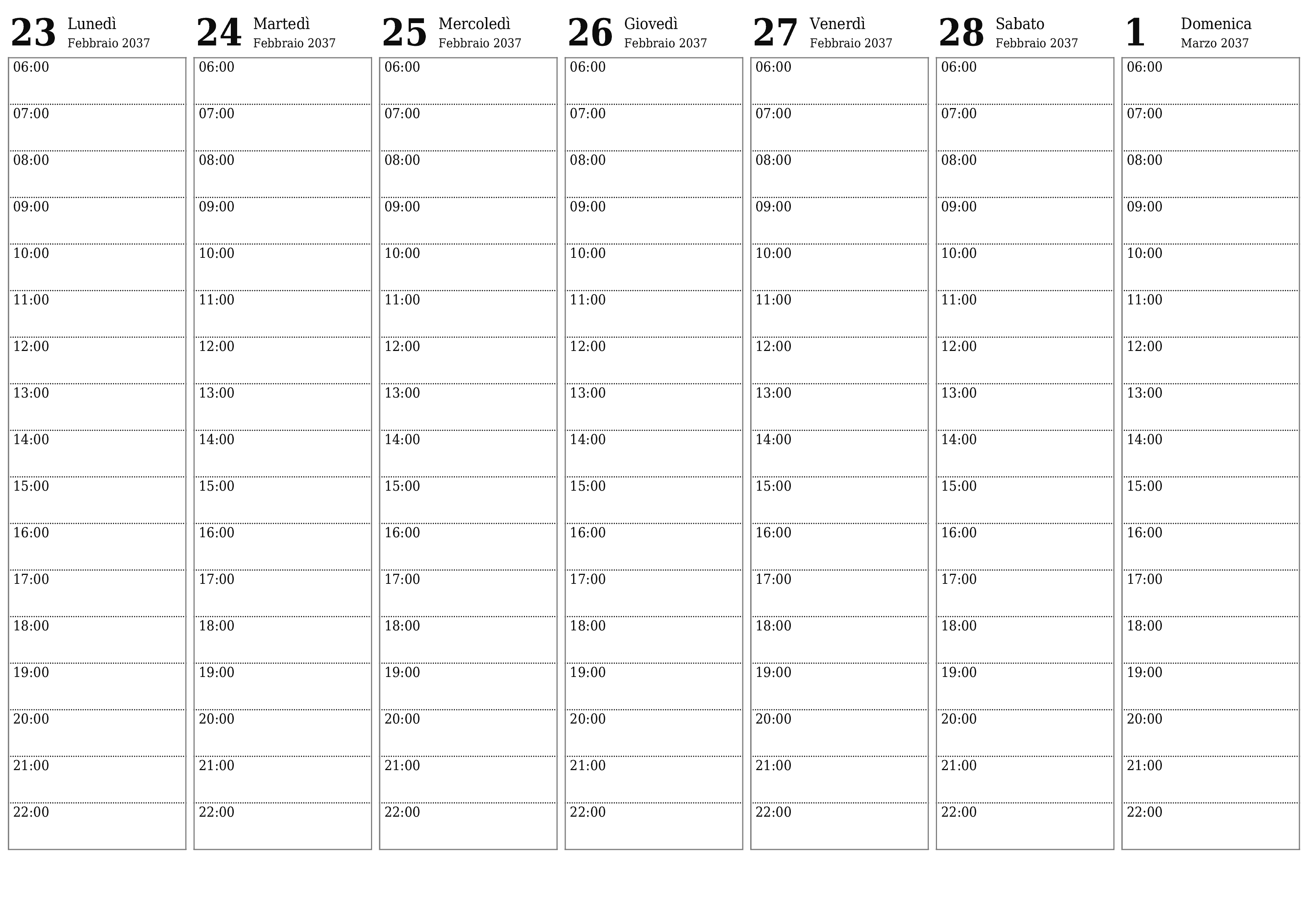  stampabile da parete modello di gratuitoorizzontale Settimanale pianificatore calendario Marzo (Mar) 2037