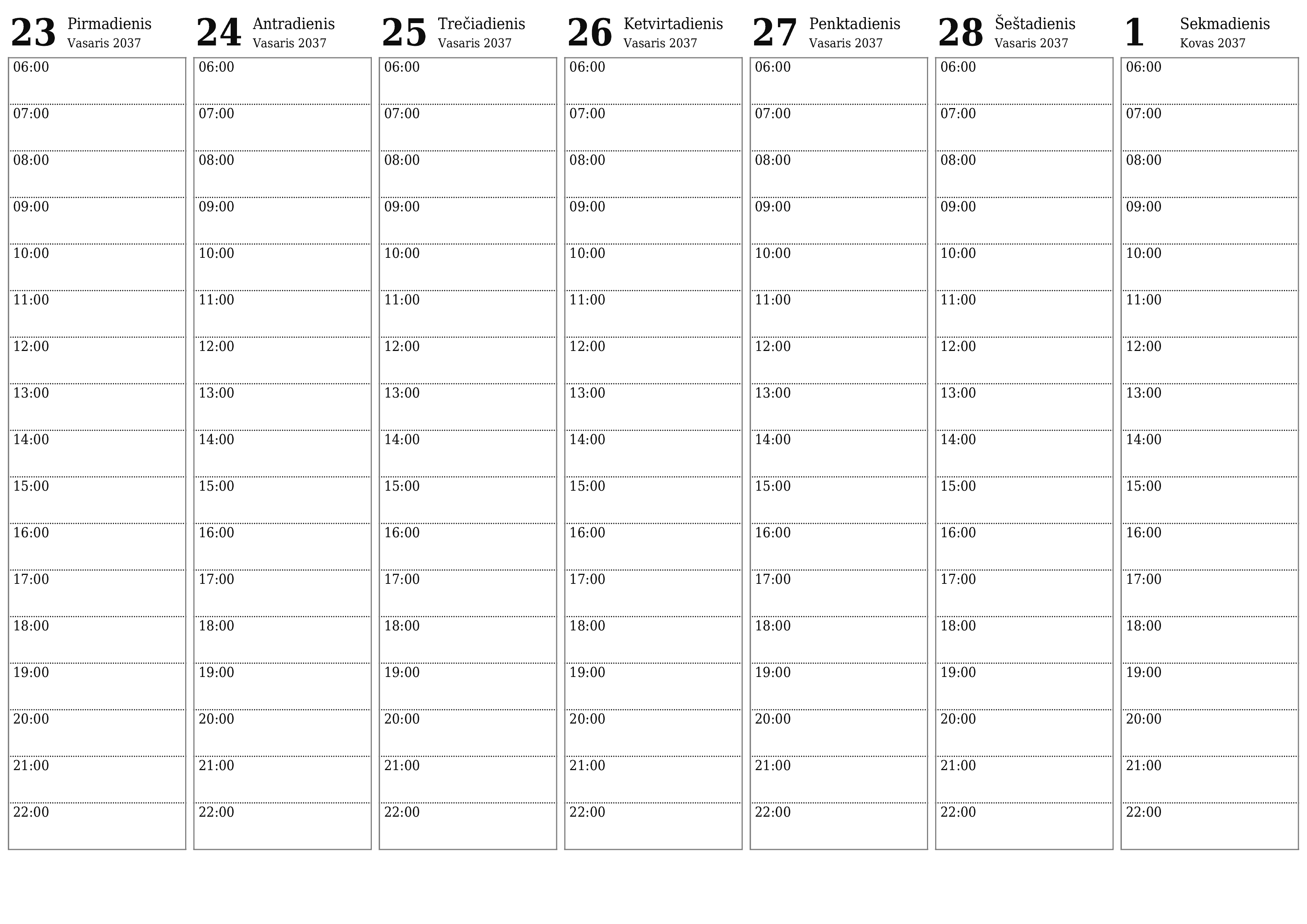 Ištuštinti savaitės planavimo priemonę savaitėms Kovas 2037 su užrašais, išsaugoti ir atsispausdinti PDF formate PNG Lithuanian
