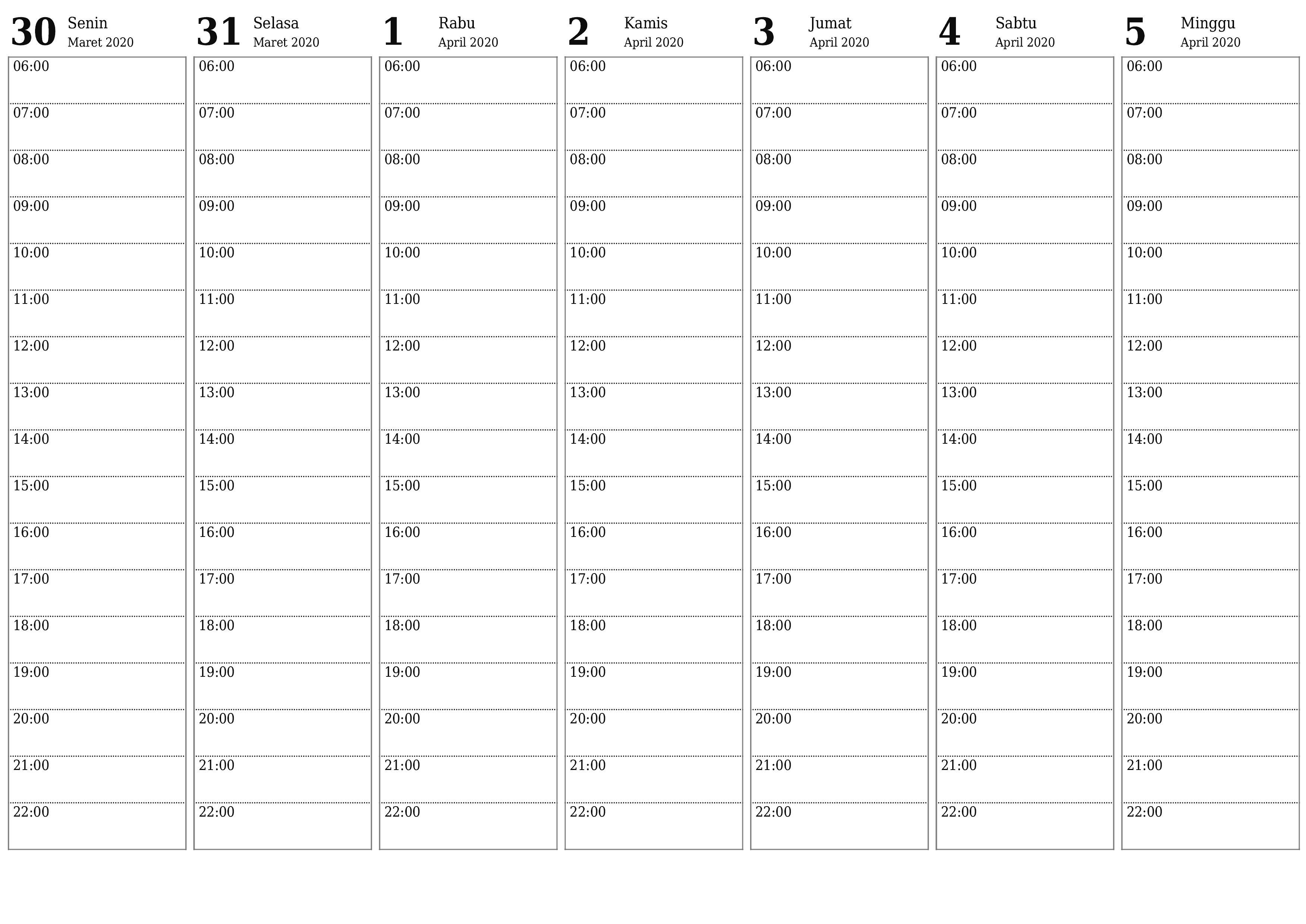  yang dapat dicetak dinding templat gratishorisontal Mingguan perencana kalender April (Apr) 2020