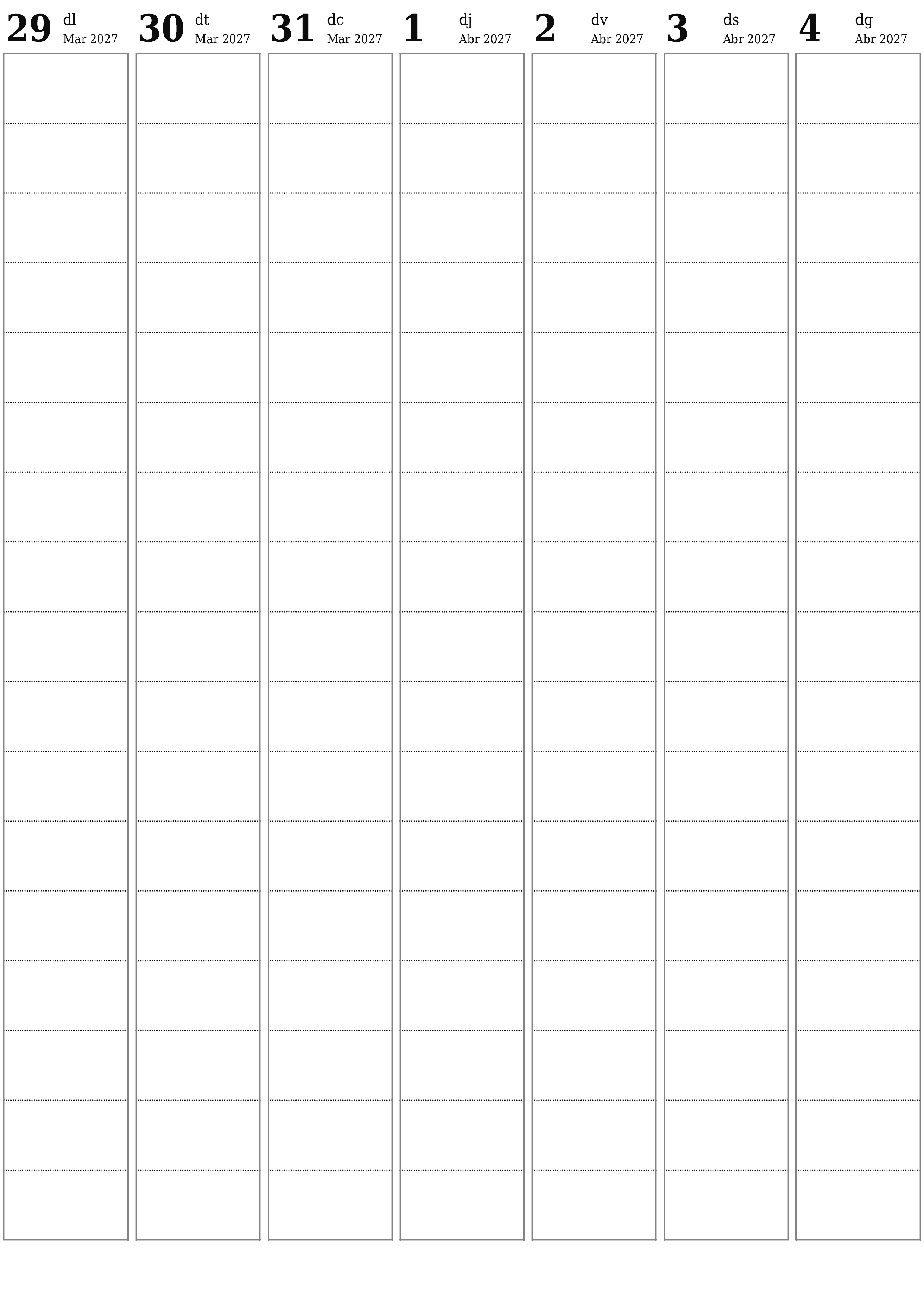  imprimible de paret plantilla de gratuïtvertical Setmanal planificador calendari Abril (Abr) 2027