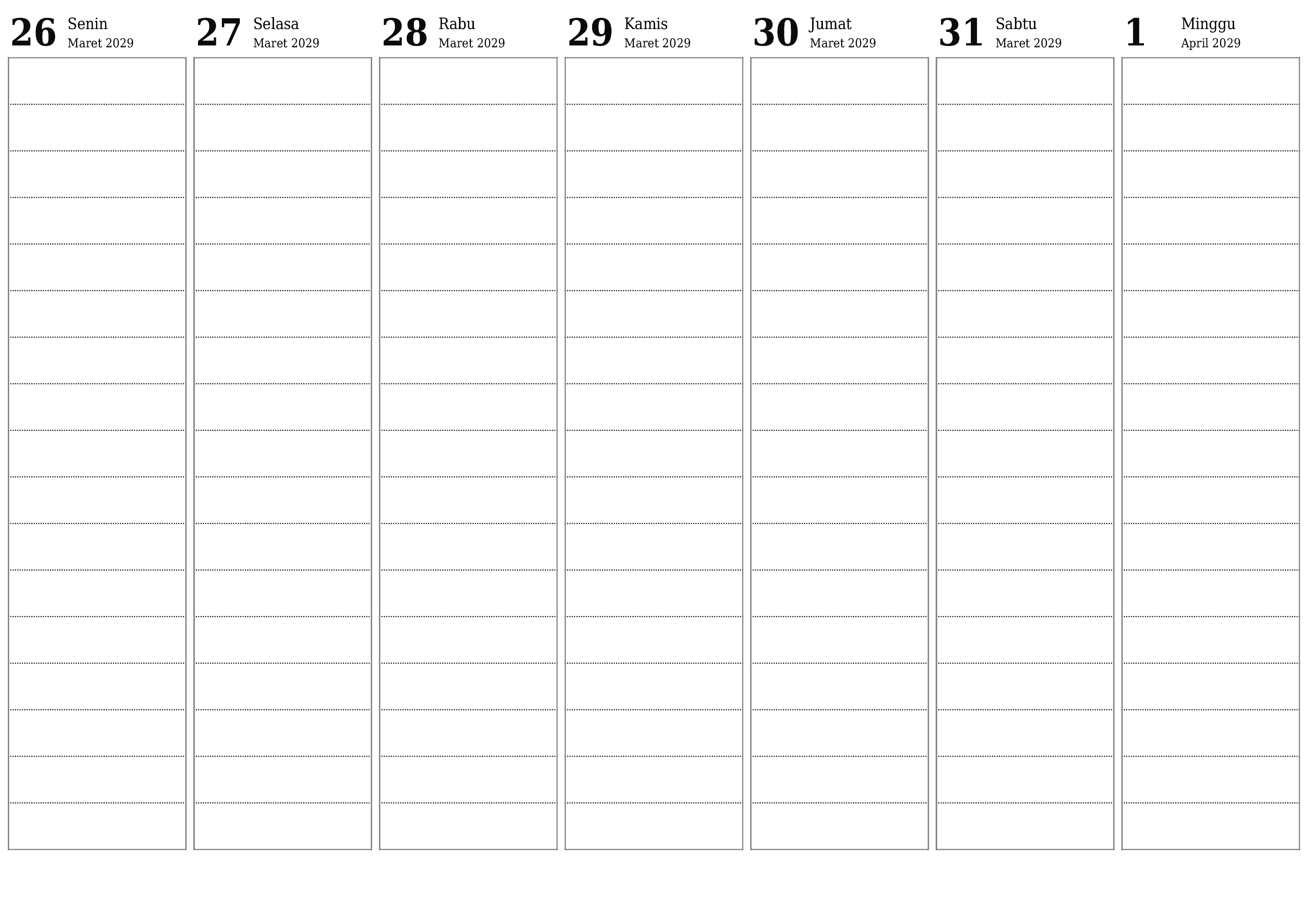  yang dapat dicetak dinding templat gratishorisontal Mingguan perencana kalender April (Apr) 2029