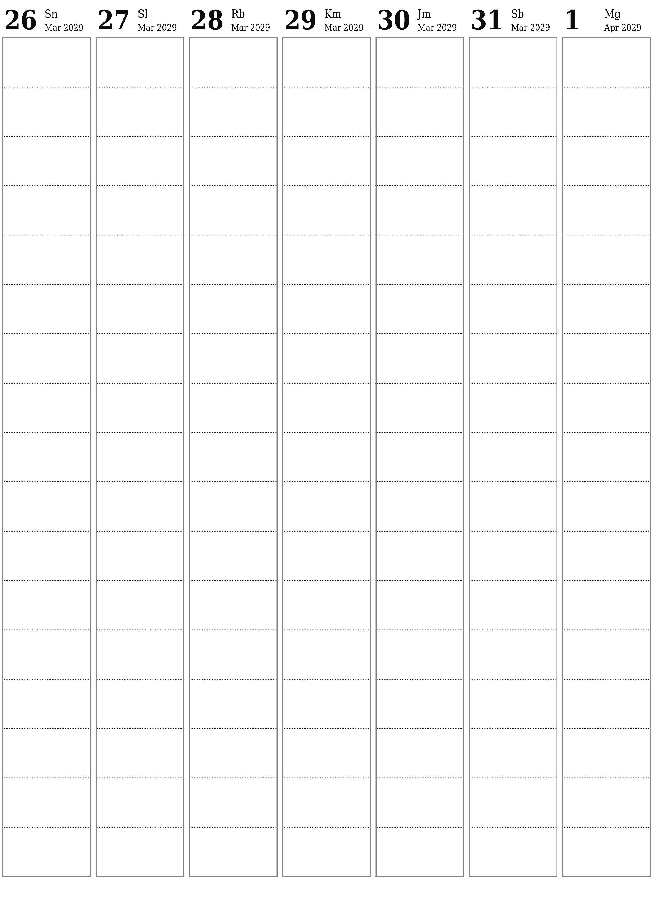  yang dapat dicetak dinding templat gratisvertikal Mingguan perencana kalender April (Apr) 2029