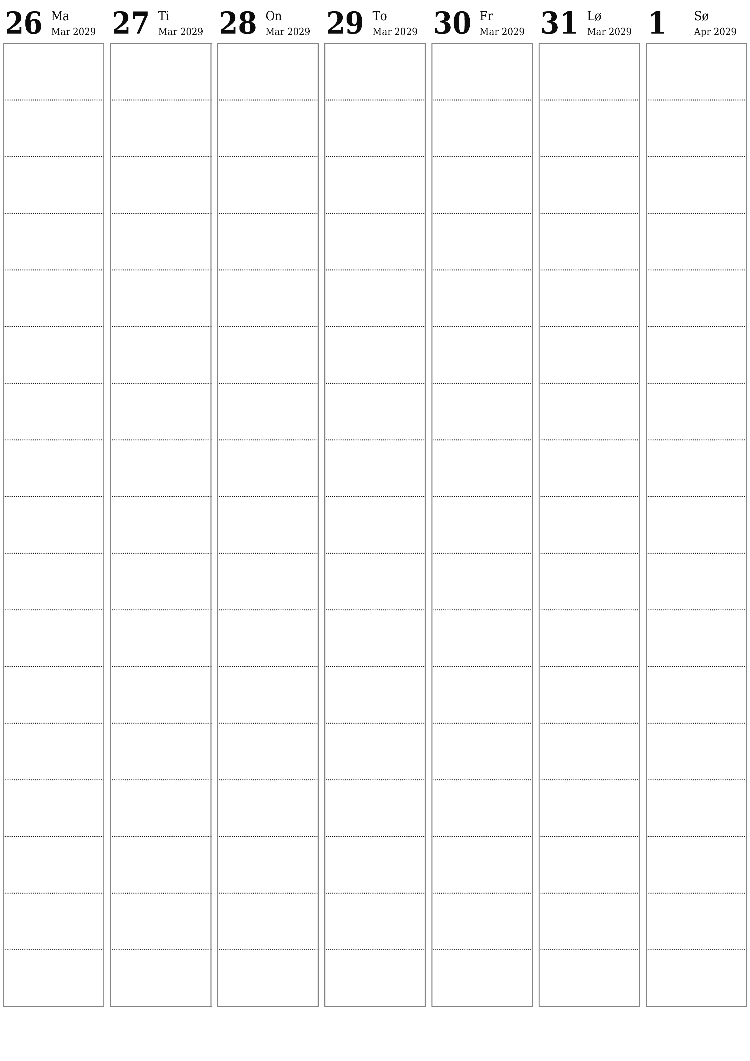 utskrivbar vegg mal gratis vertikal Ukentlig planlegger kalender April (Apr) 2029
