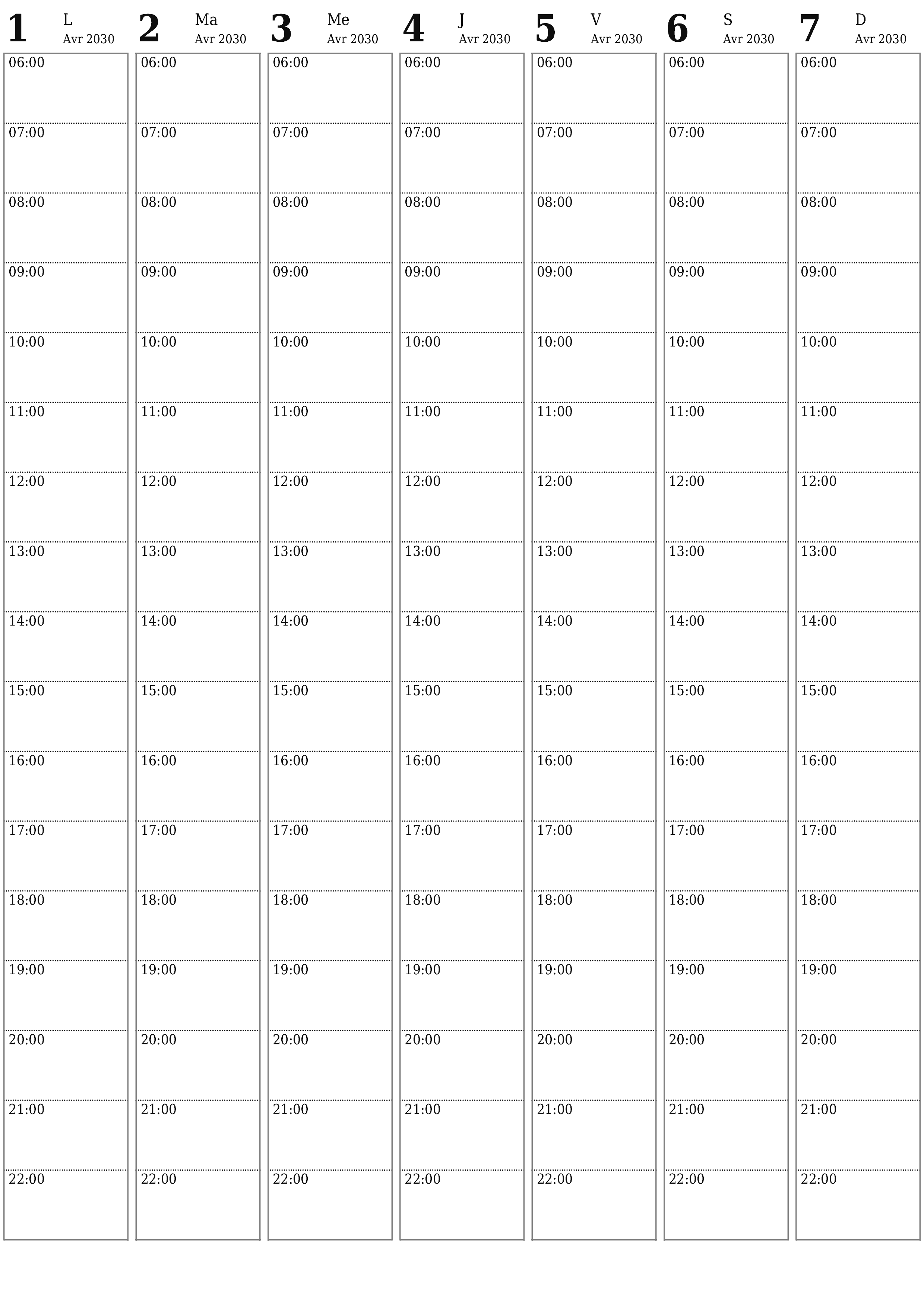  imprimable mural modèle de gratuitverticale Hebdomadaire planificateur calendrier Avril (Avr) 2030