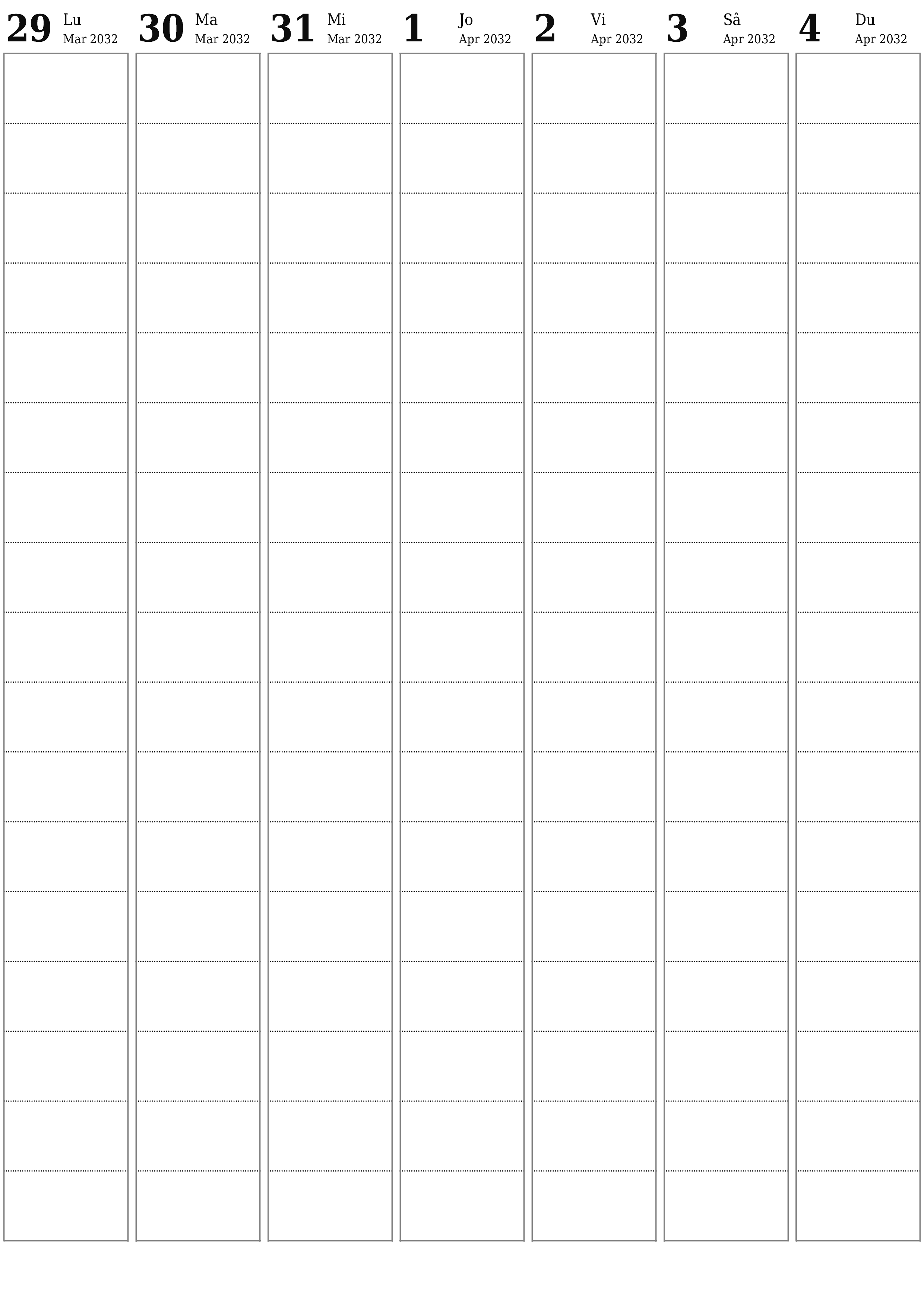  imprimabil de perete șablon de gratuitvertical Săptămânal planificator calendar Aprilie (Apr) 2032