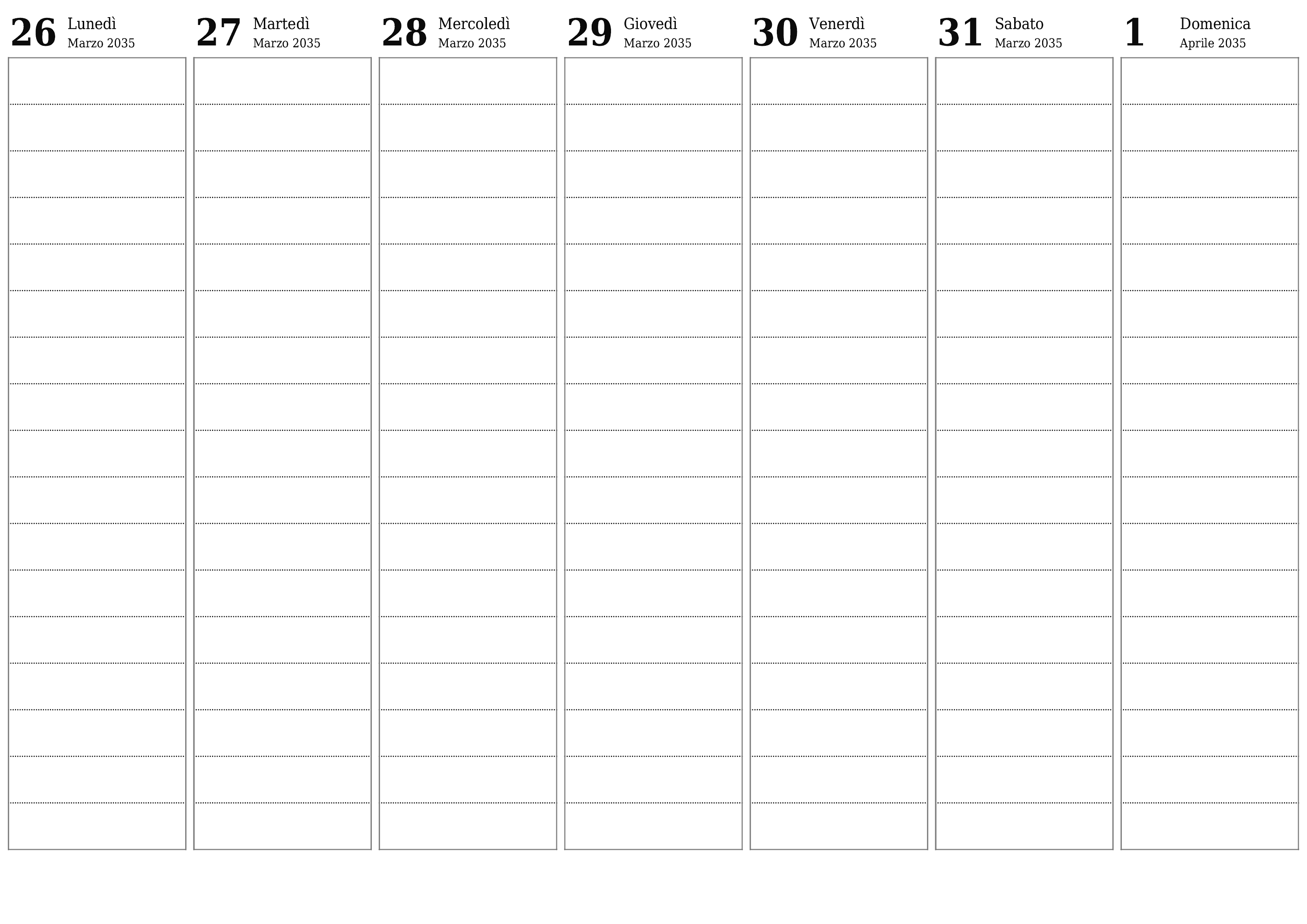  stampabile da parete modello di gratuitoorizzontale Settimanale pianificatore calendario Aprile (Apr) 2035