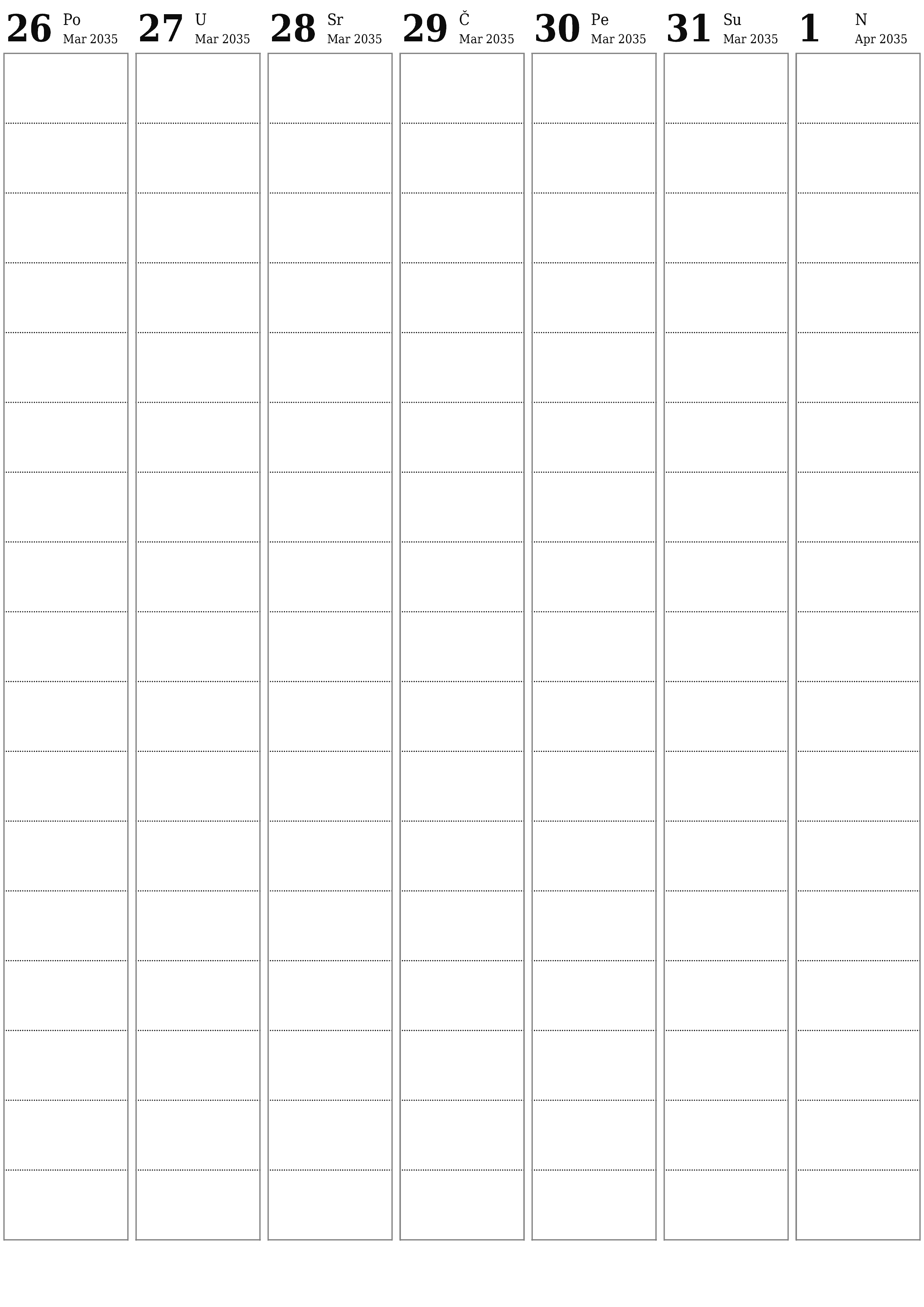  za štampanje zidni šablon a besplatni vertikalno Tjedno planer kalendar April (Apr) 2035