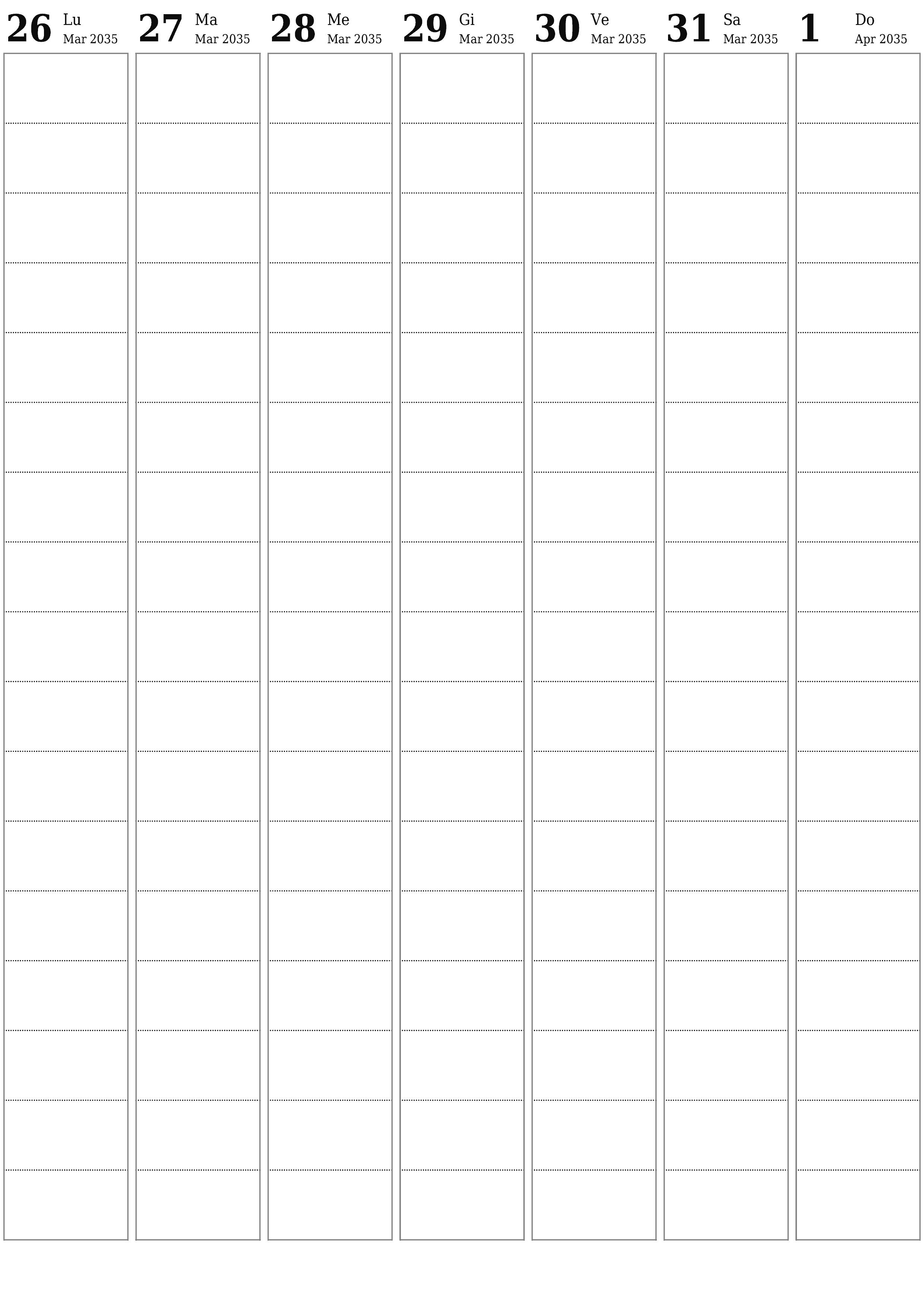  stampabile da parete modello di gratuitoverticale Settimanale pianificatore calendario Aprile (Apr) 2035