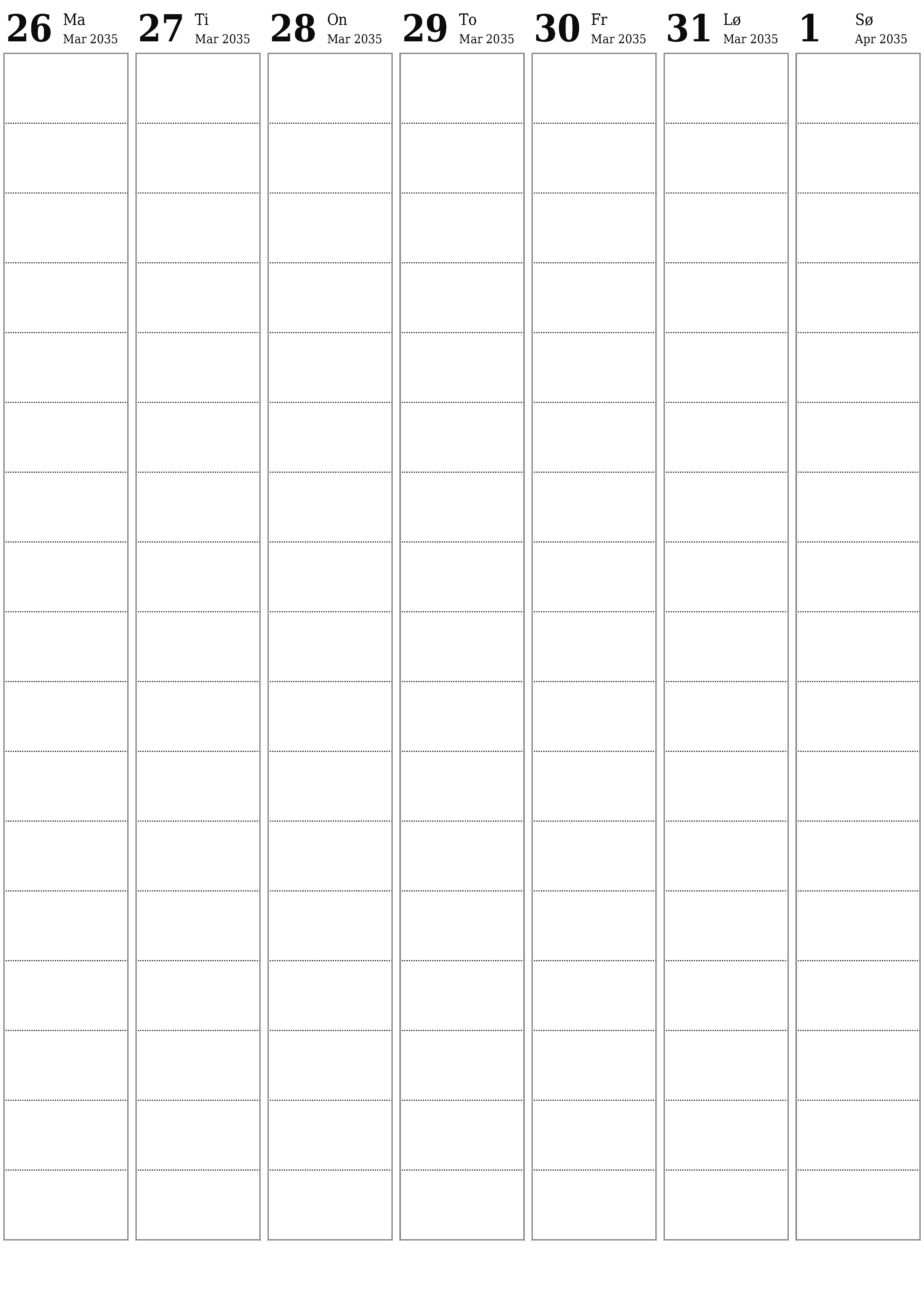 utskrivbar vegg mal gratis vertikal Ukentlig planlegger kalender April (Apr) 2035