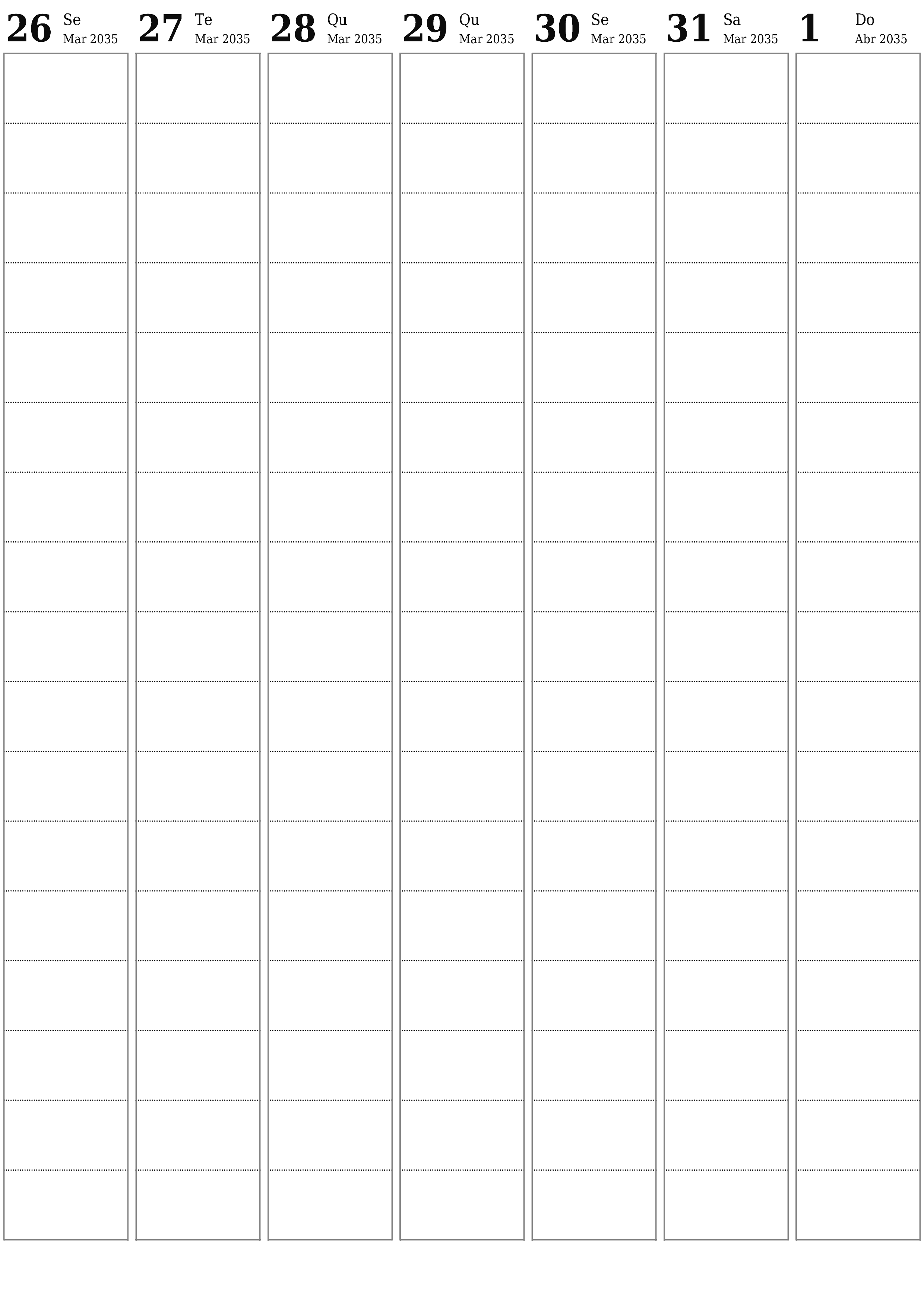  para impressão de parede modelo de grátisvertical Semanal planejador calendário Abril (Abr) 2035