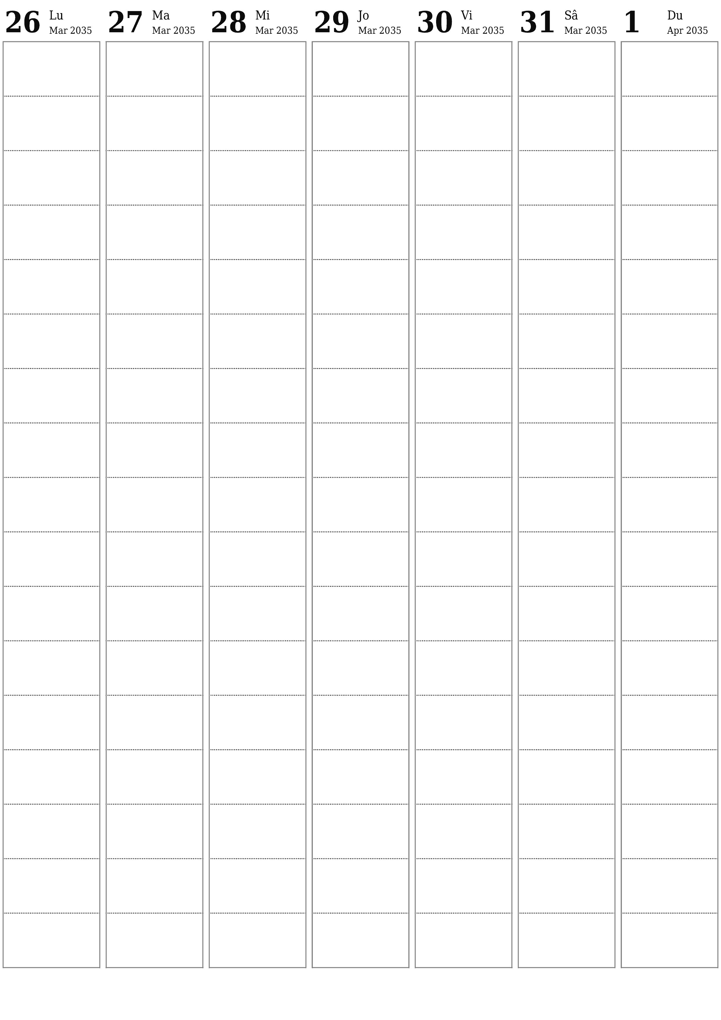  imprimabil de perete șablon de gratuitvertical Săptămânal planificator calendar Aprilie (Apr) 2035