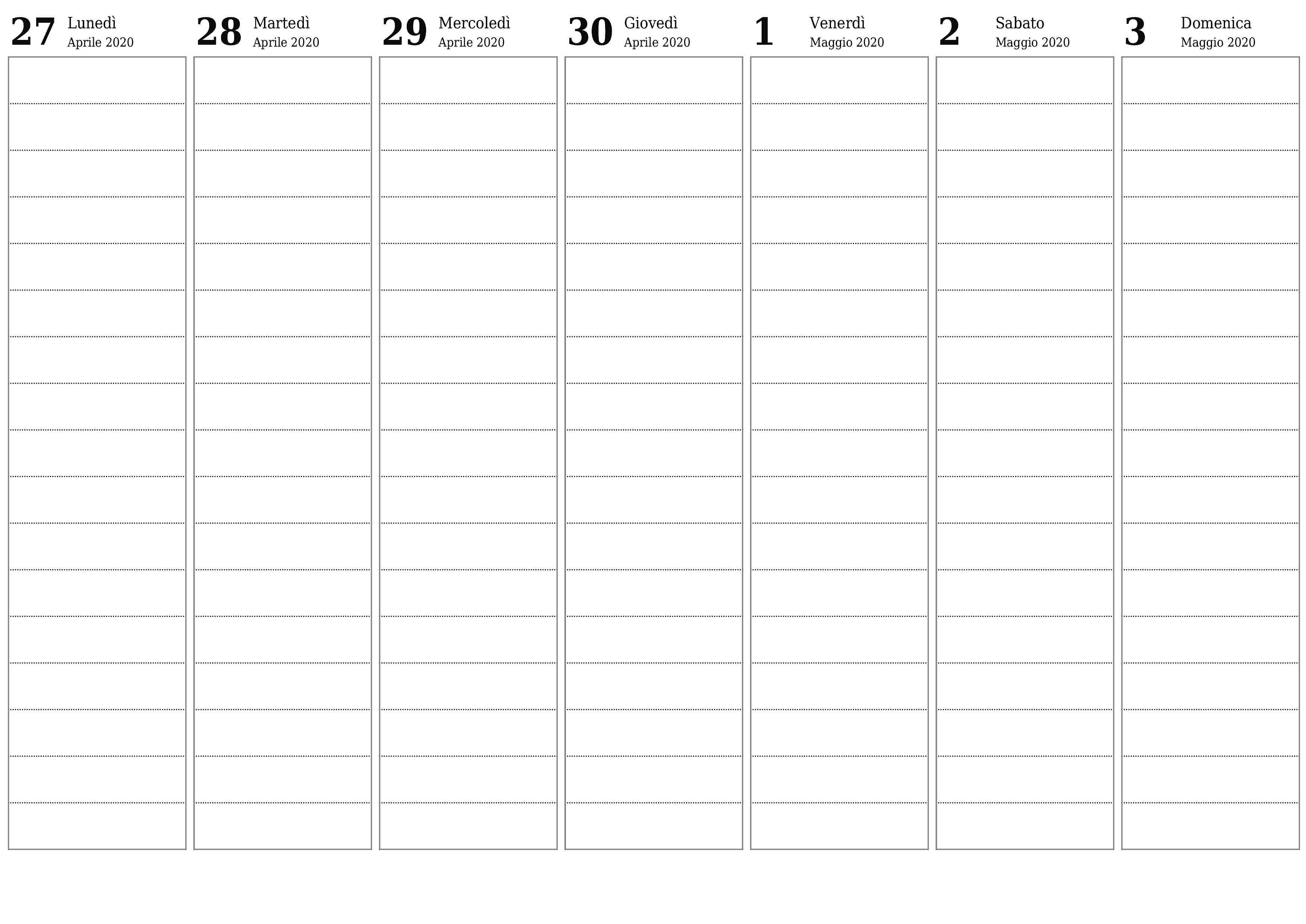 Agenda settimanale vuota per settimane Maggio 2020 con note, salva e stampa in PDF PNG Italian